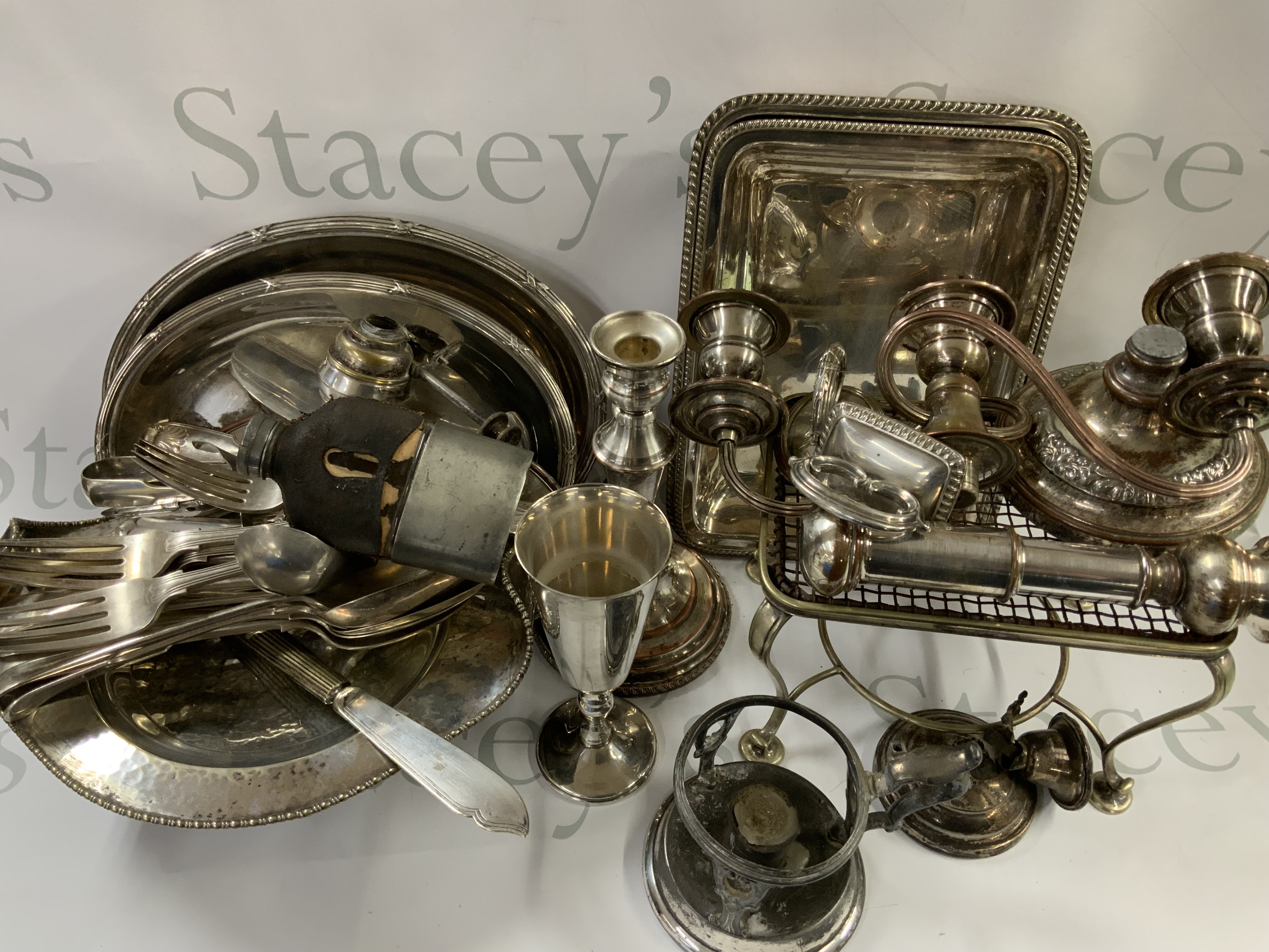 A large collection of silver plated items (D)