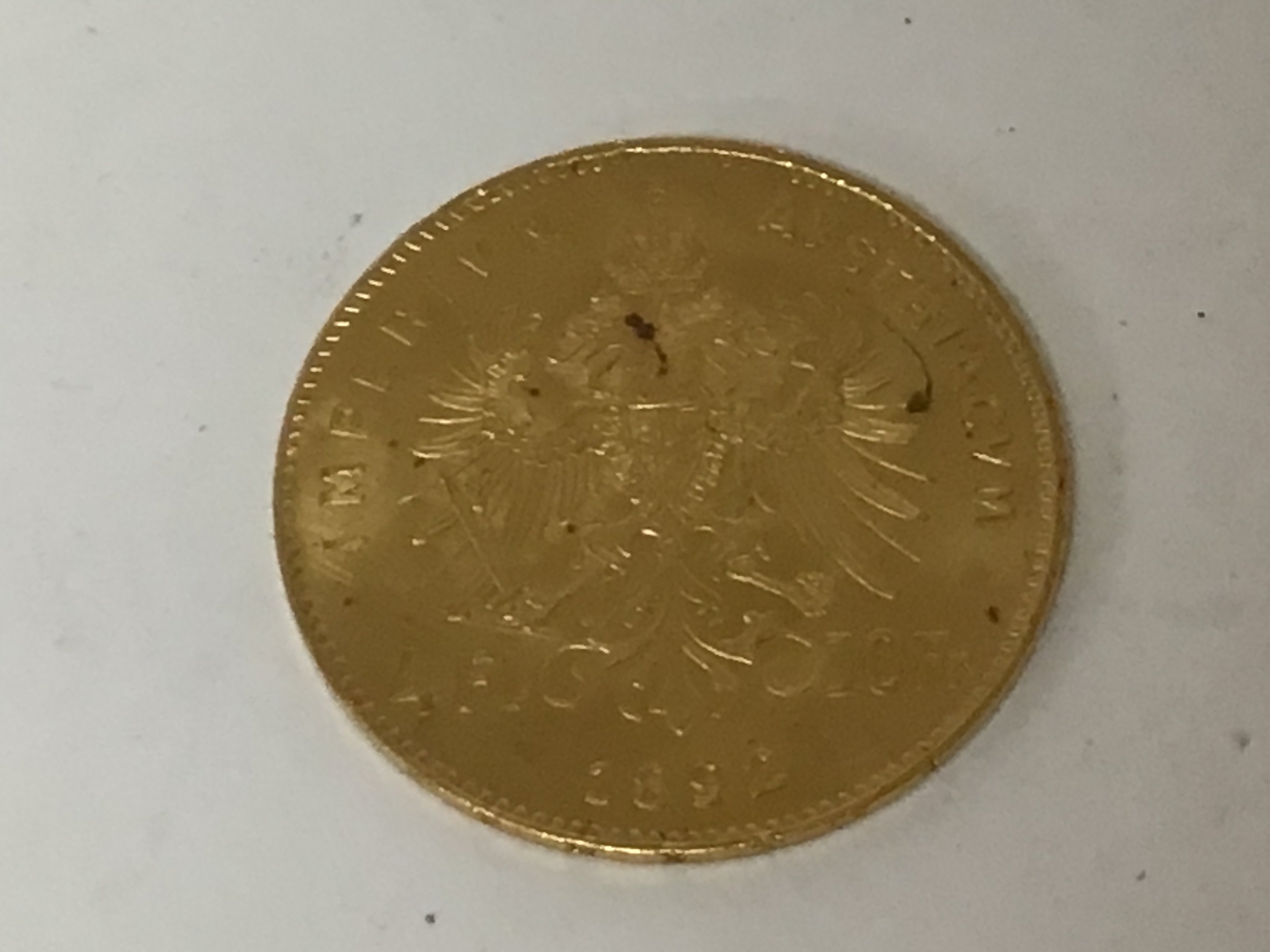 A gold 1892 coin Austrian 4fl 10Fr weight 3g