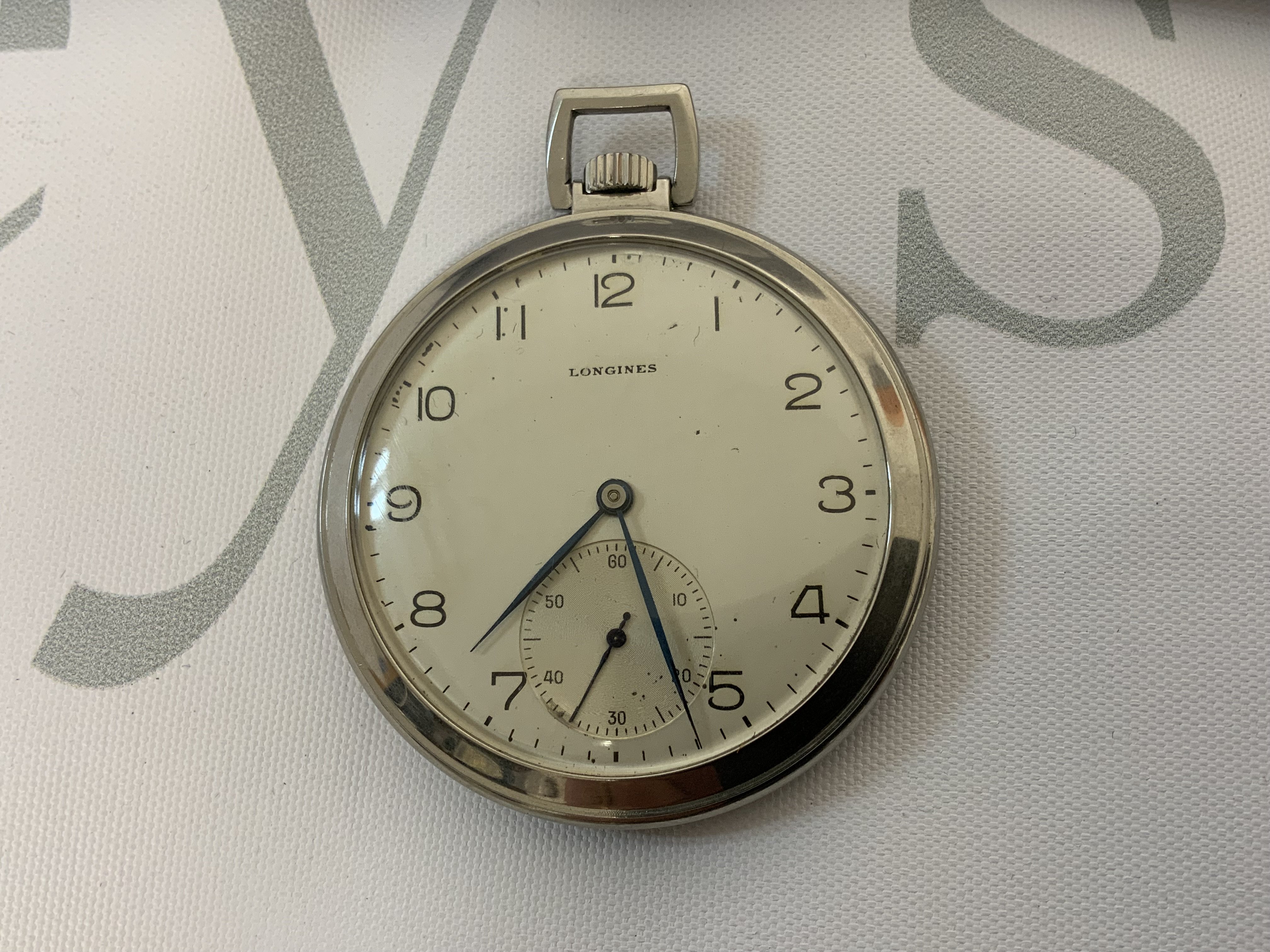 A vintage Longines pocket watch, seen working (A)