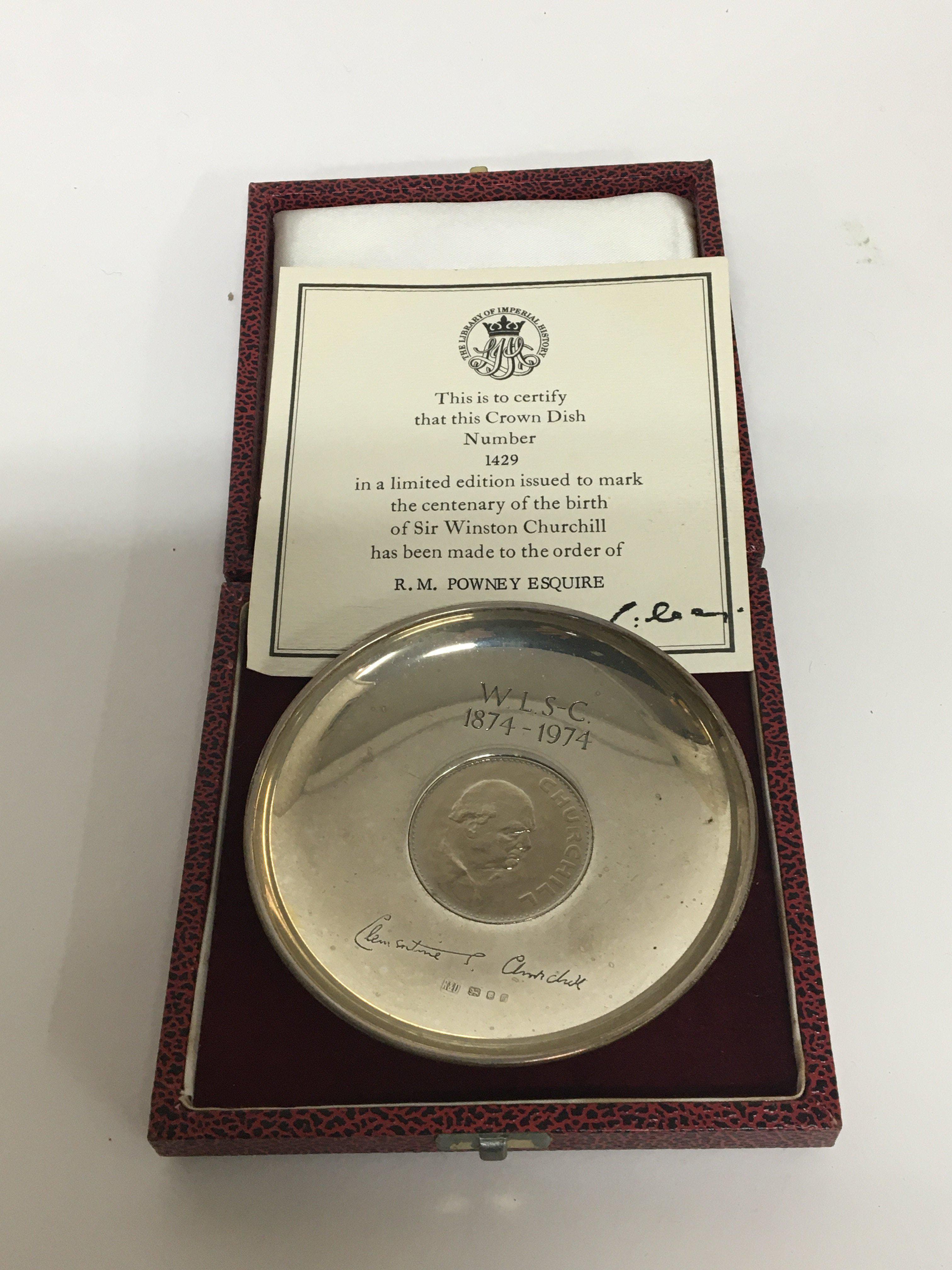 A silver dish limited edition sir Winston Churchill with engraved Signature.