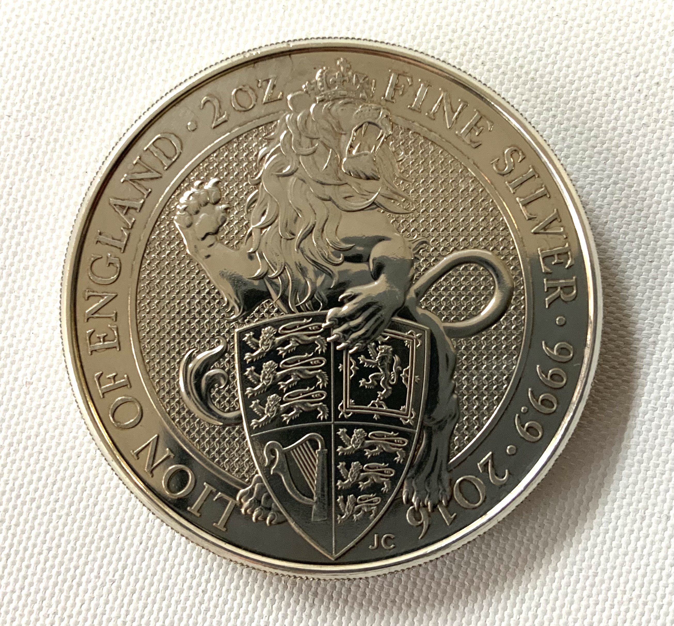 2016 Lion Of England fine silver 2 ounce &pound;5 coin. (A)
