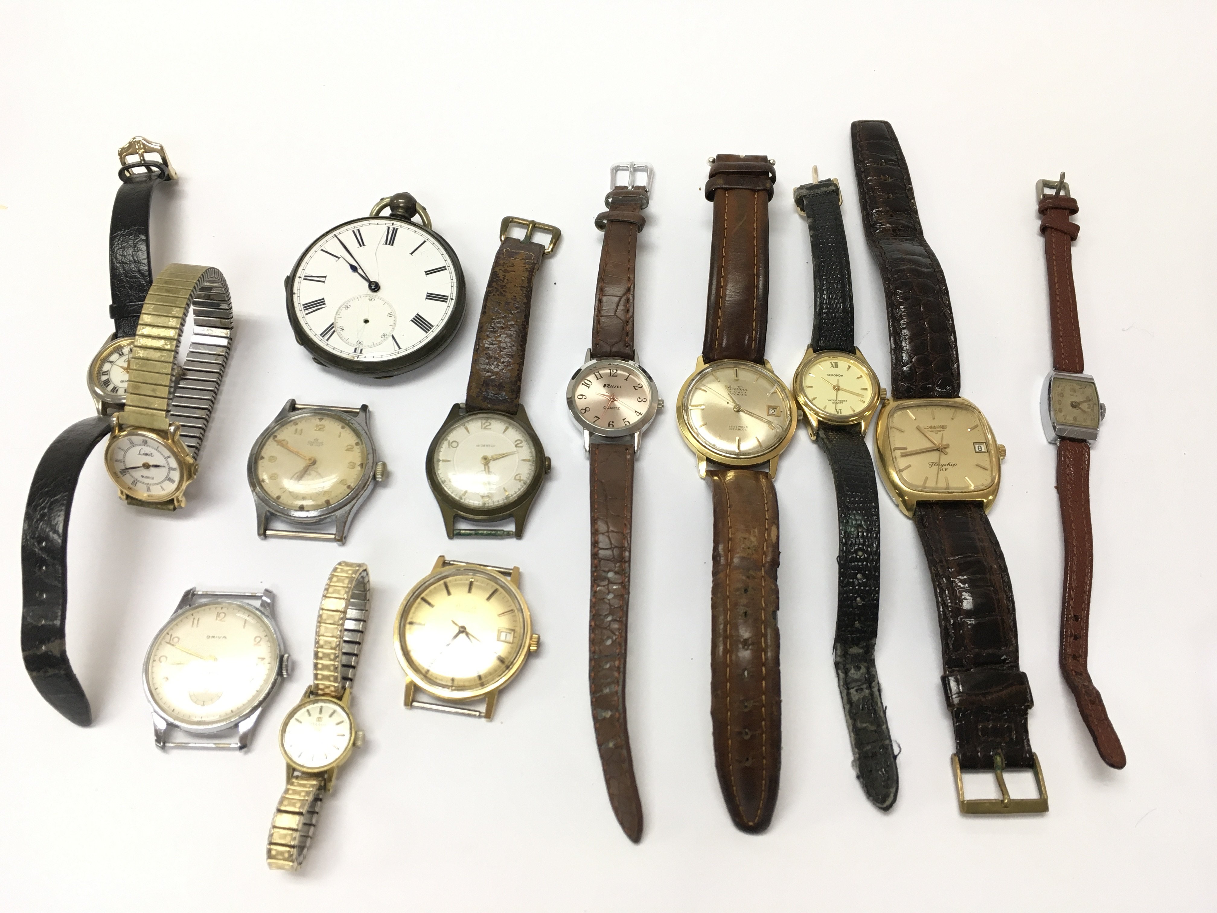 A collection of gents and ladies watches including a pocket watch. Postage B