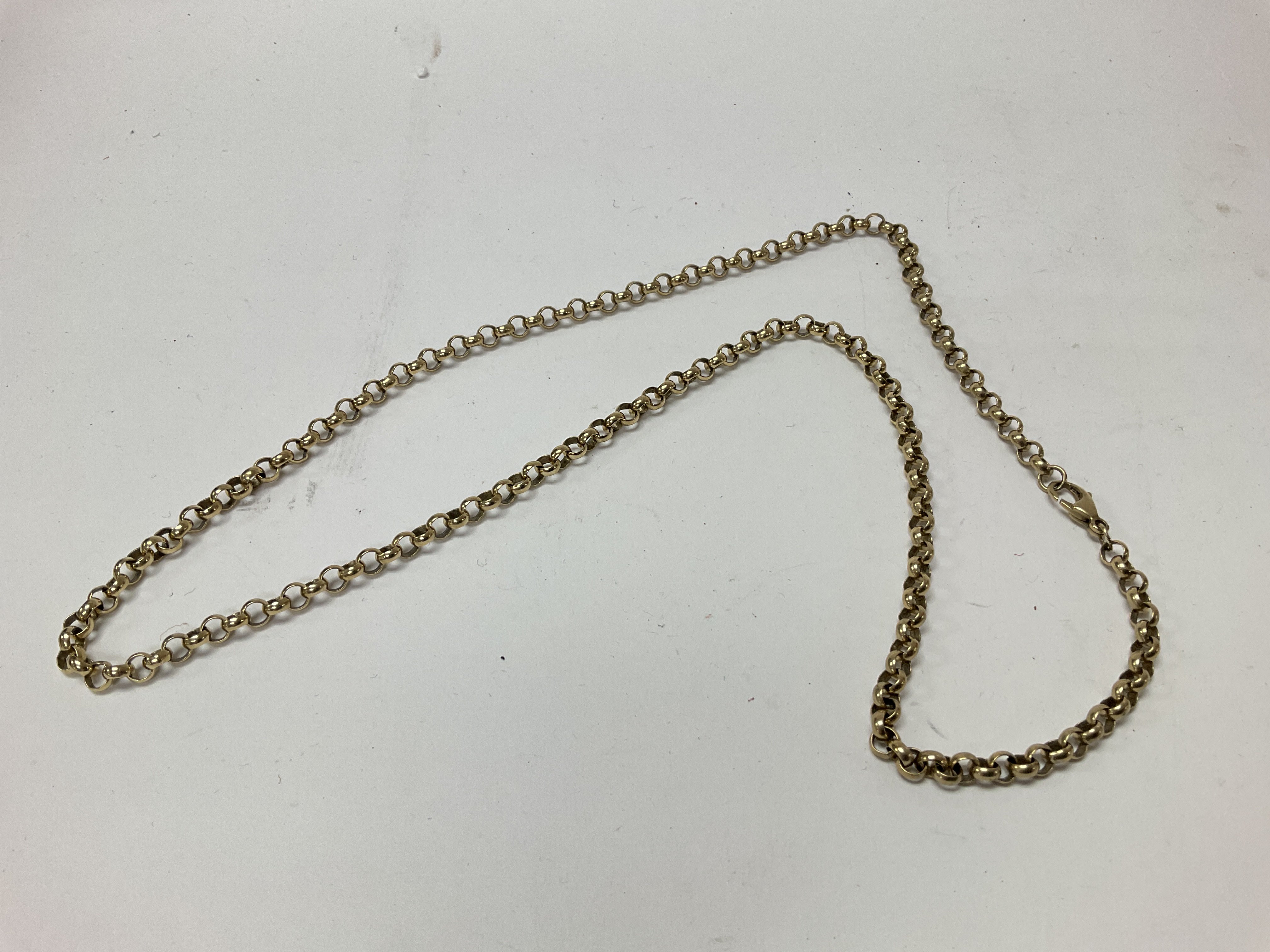 A 9ct gold belcher link chain. Approx weight 24.76 grams , approx length 24 inches.