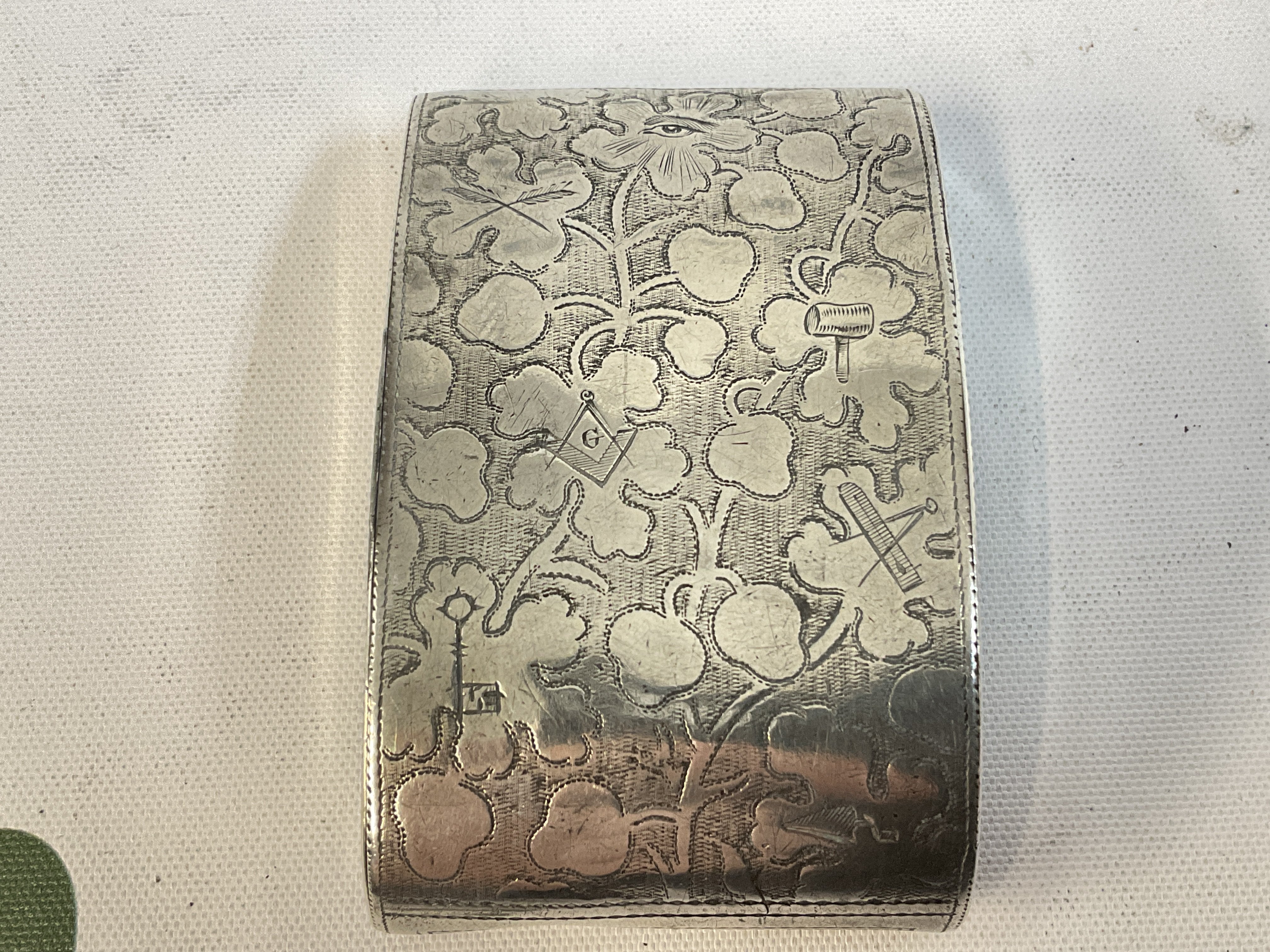 A Masonic silver hallmarked Vesta case marked 1809. Postage category A