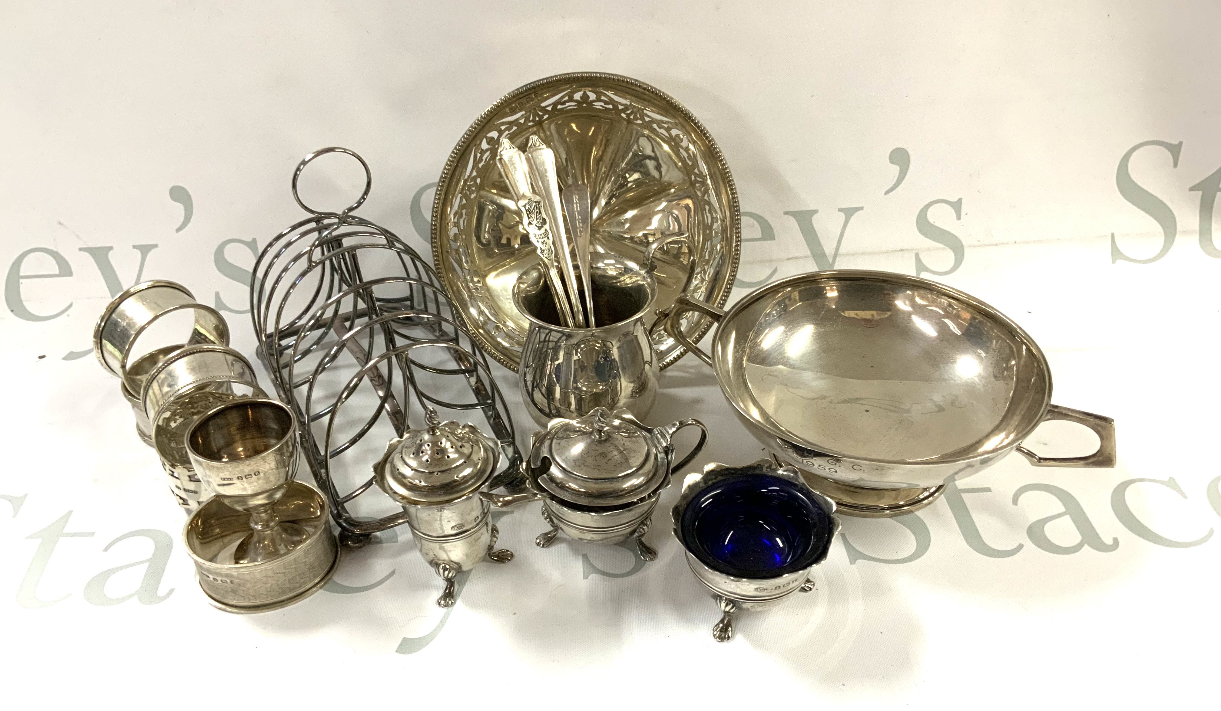 A collection of hallmarked silver items. (A)