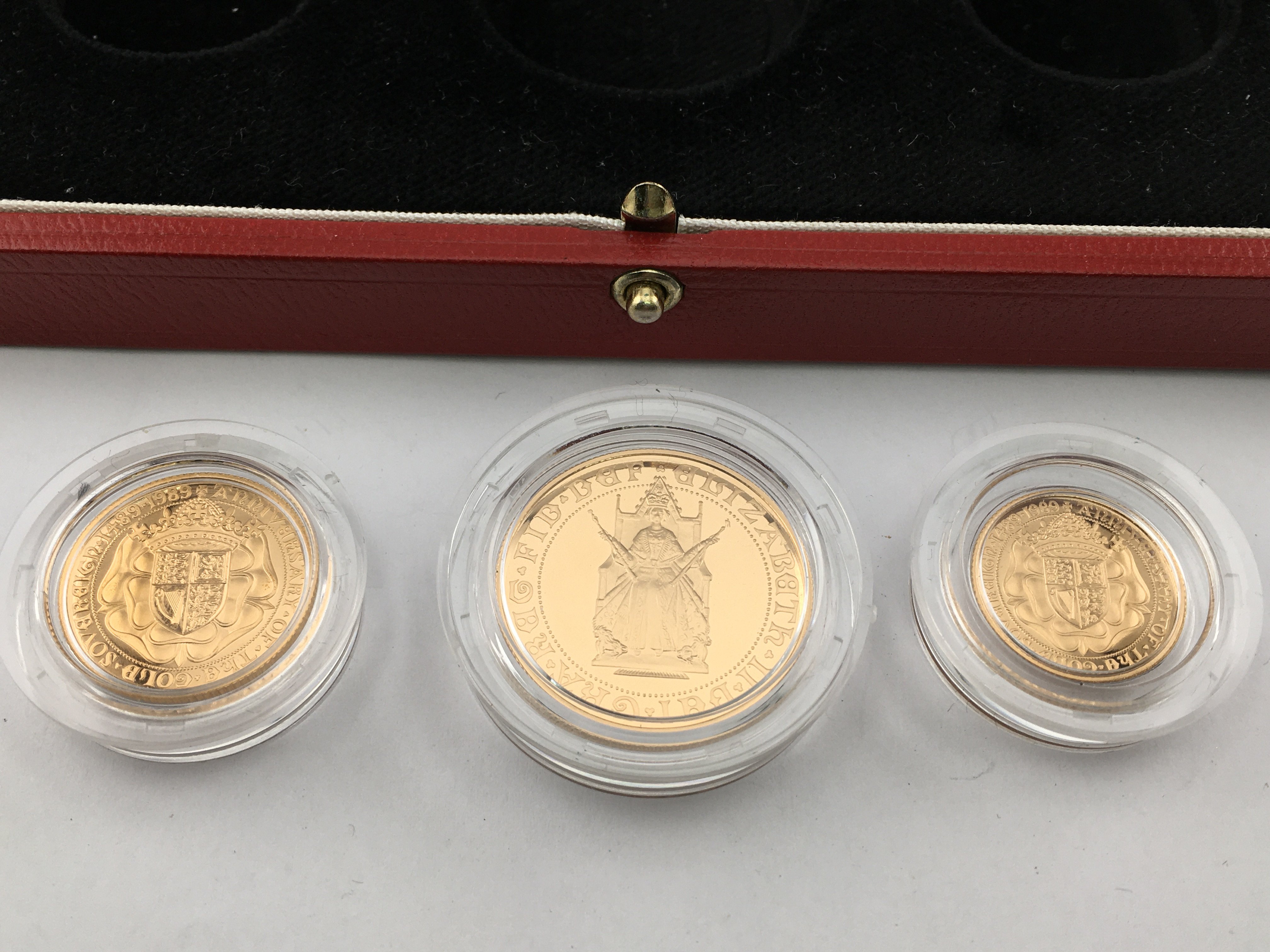 500th anniversary gold proof three coin set including a double, full and half sovereign. With COA.Postage B