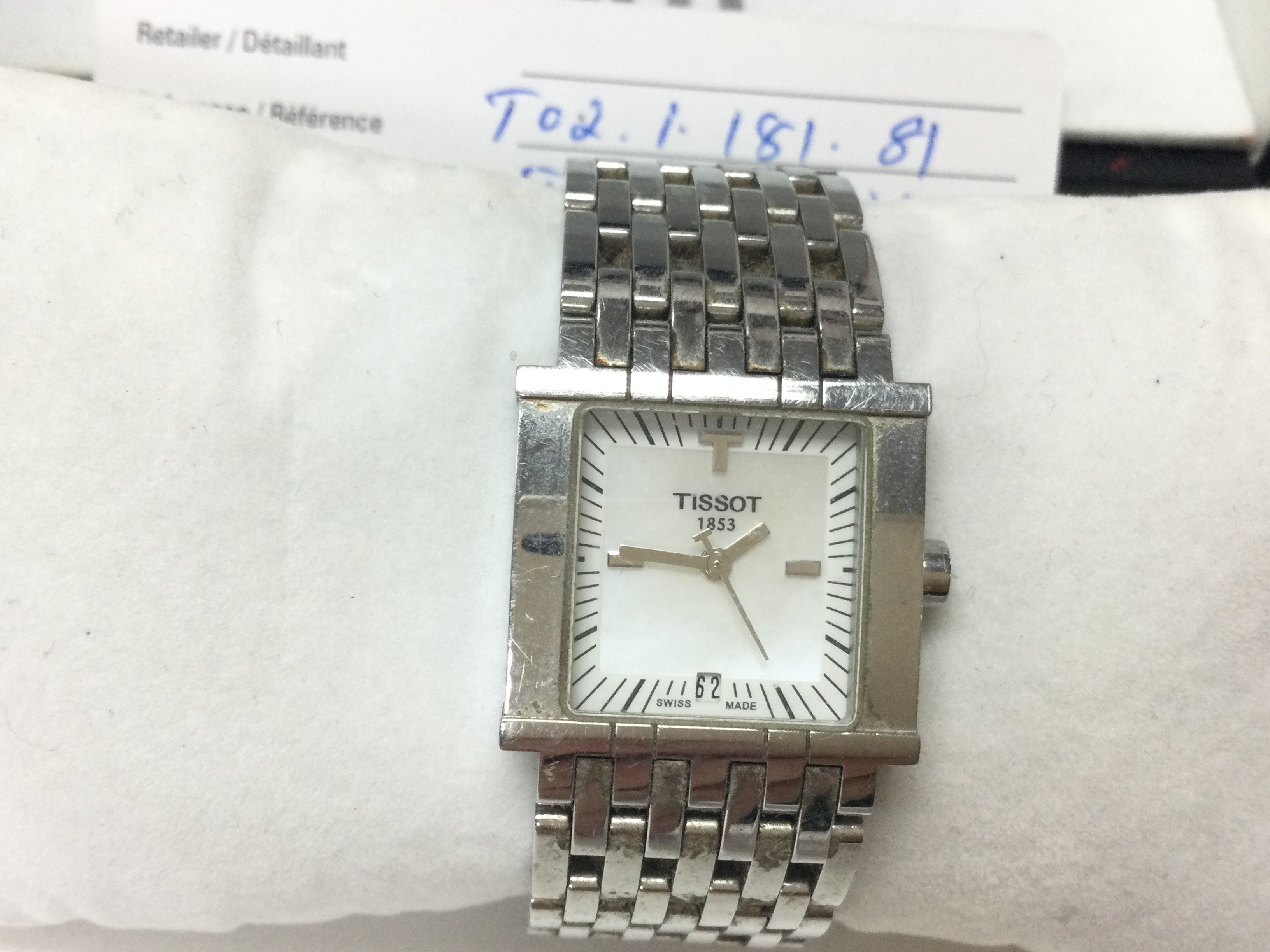 A boxed Tissot ladies steel watch with box and paperwork. Ref T02.1.181.81 not seen running. Postage B