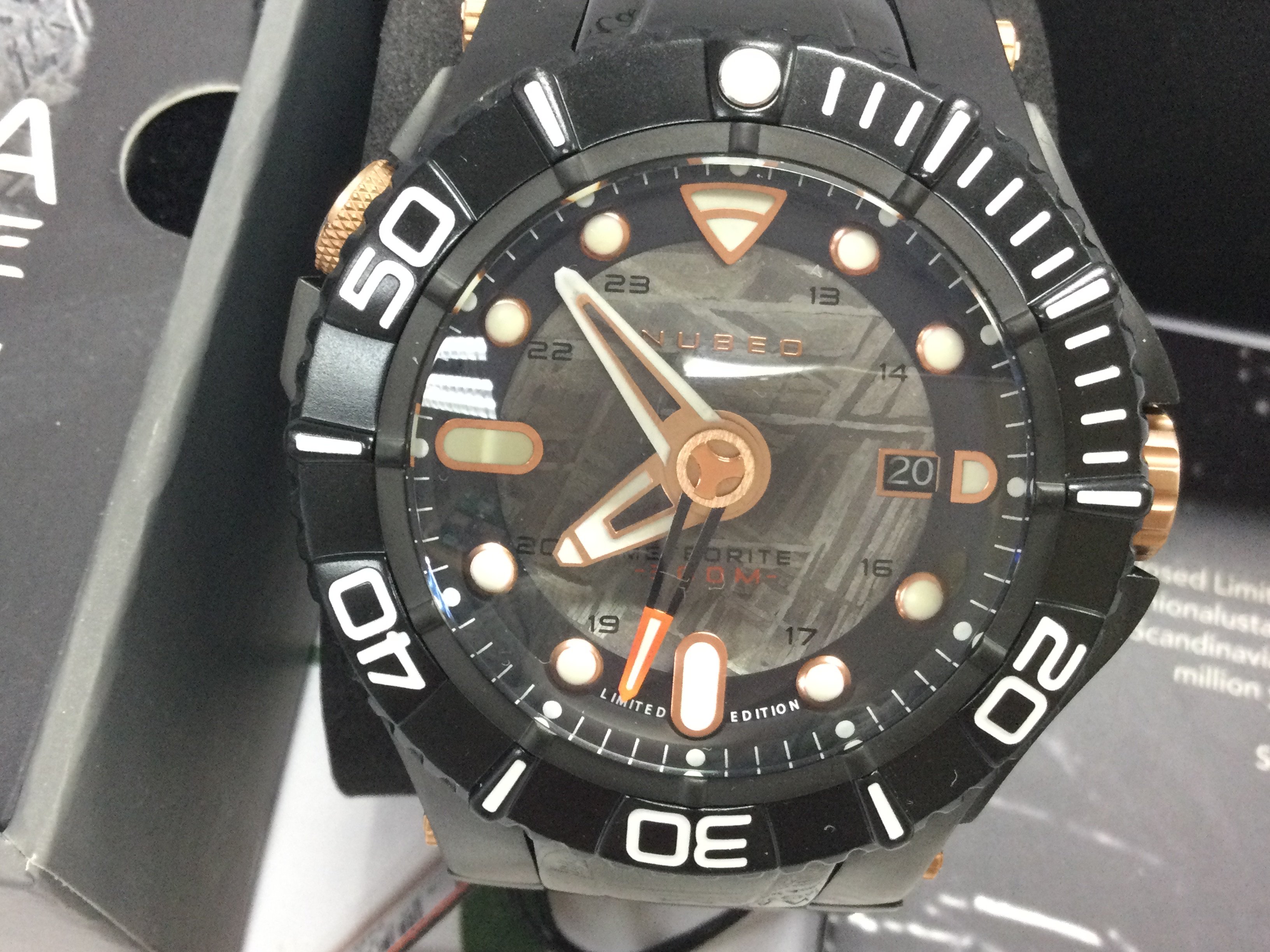 A Nubeo Manta meteorite limited edition watch. In as new condition with box and paperwork. Seen running. Postage B