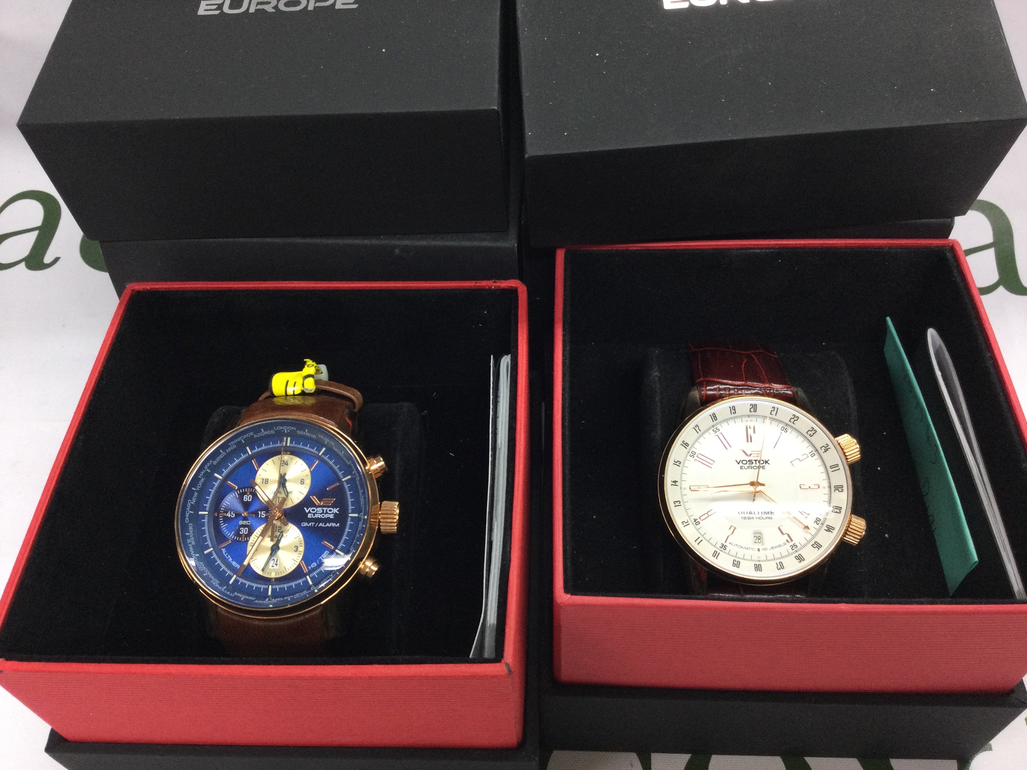 Two Vostok Europe gents watches in as new condition with box and papers. Seen working. Postage B