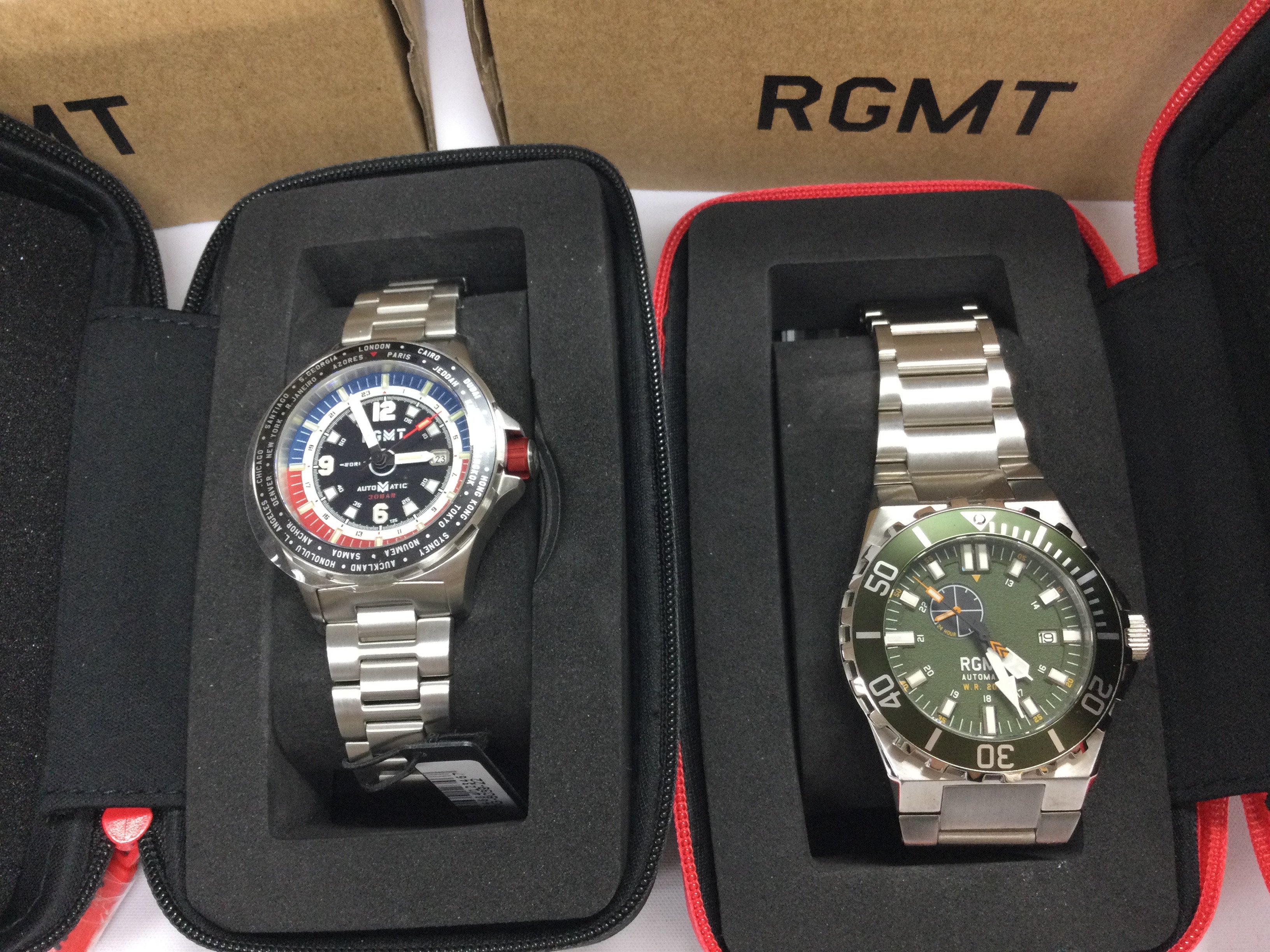 Two RGMT automatic watches in as new condition and seen working. Complete with box and paperwork. Postage B