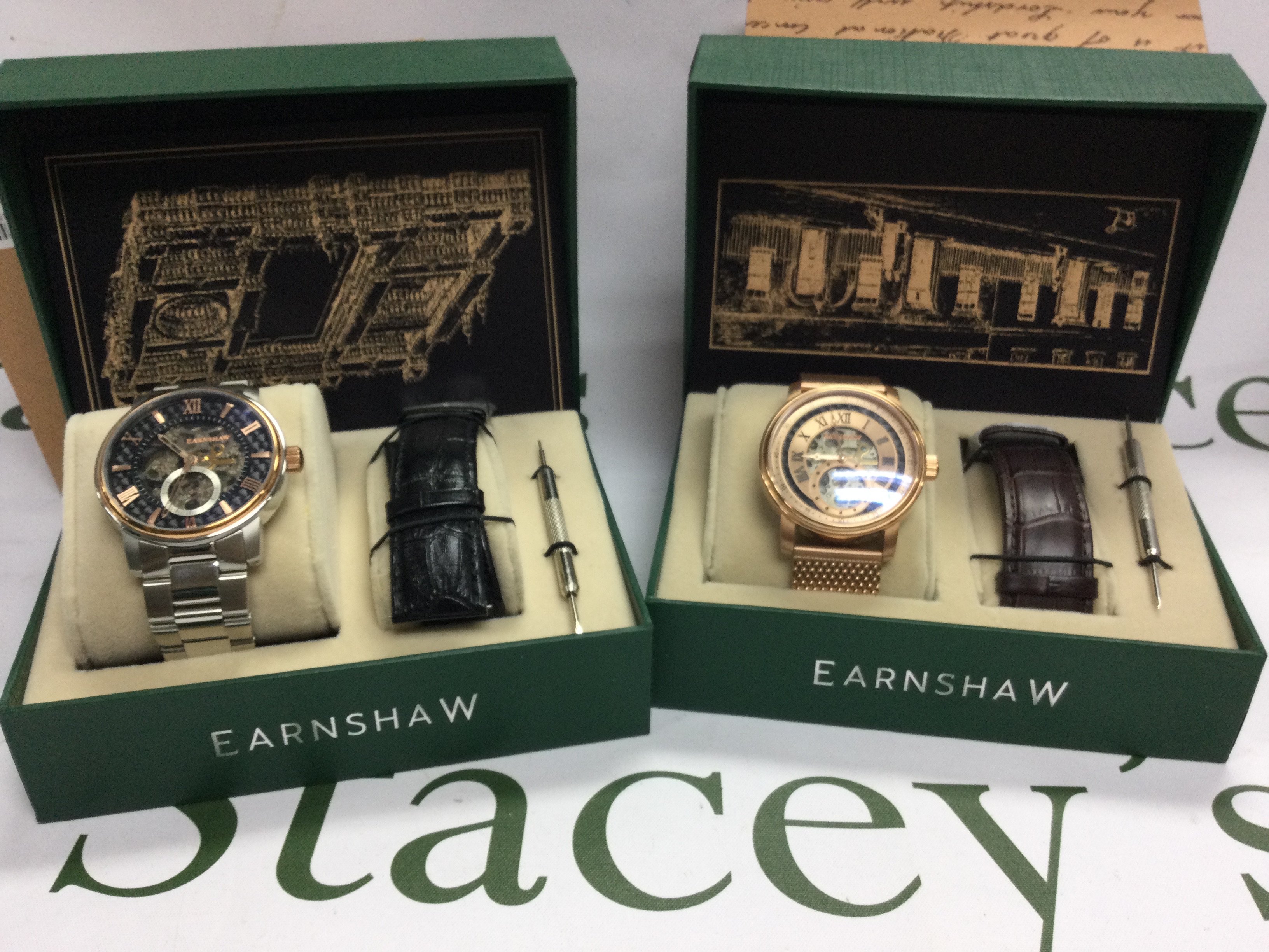 Two Earnshaw automatic wrist watches including boxes both seen running. Postage B