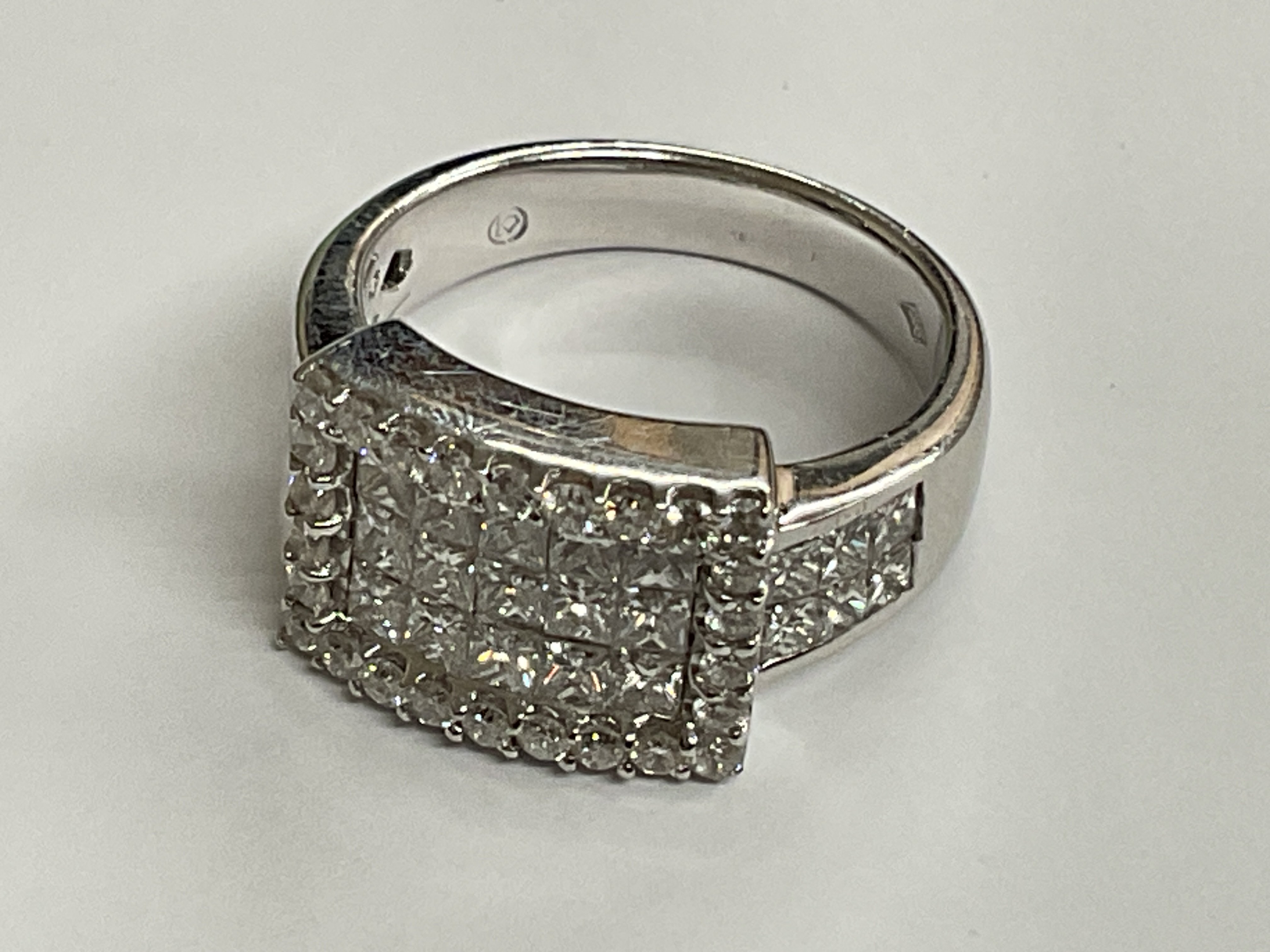 18ct white gold diamond ring, approx ring size M. 2.69ct, 7.05g. Postage category A.