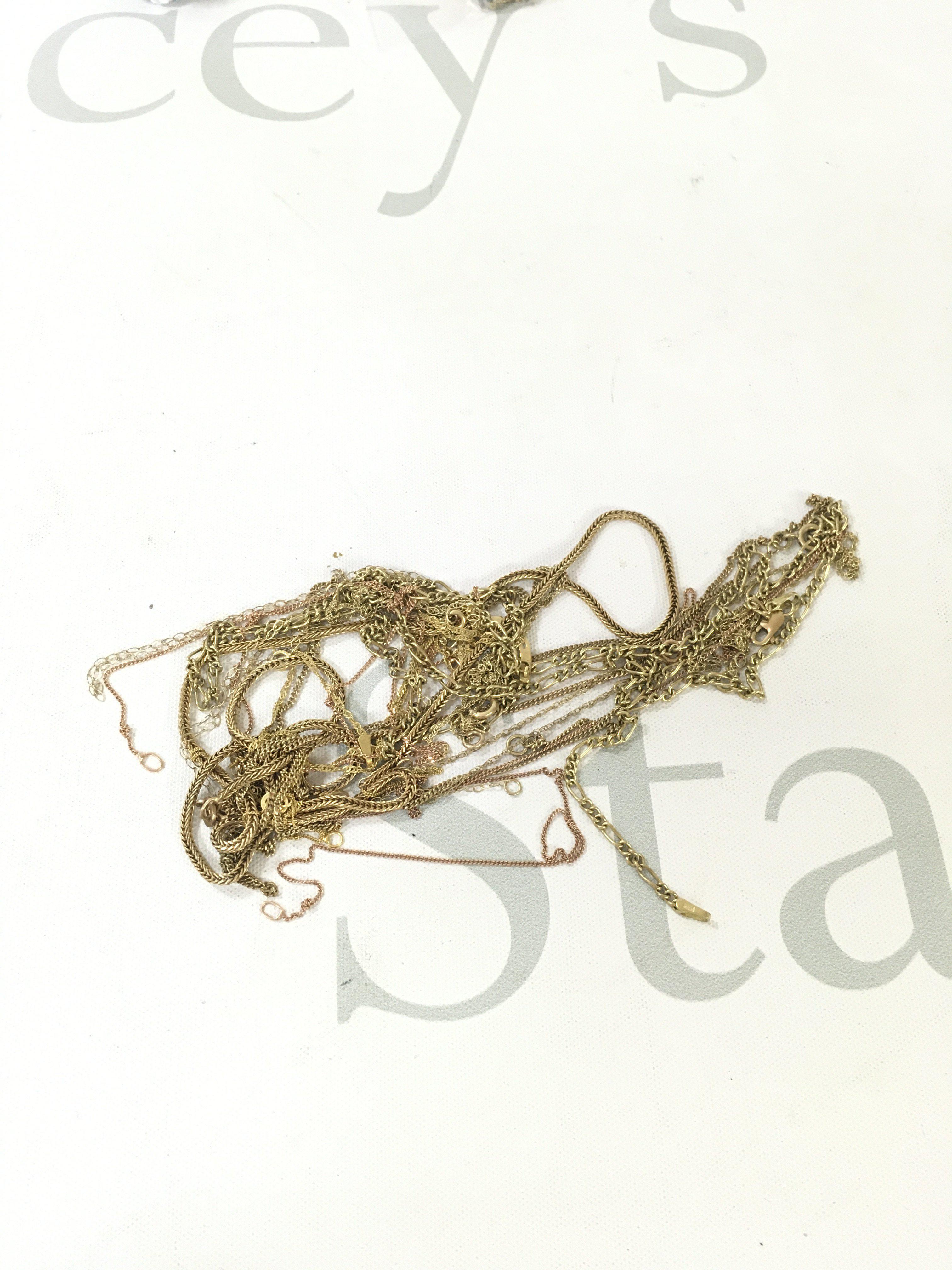 A collection of 9ct gold chains, Approx weight 18.5 grams.