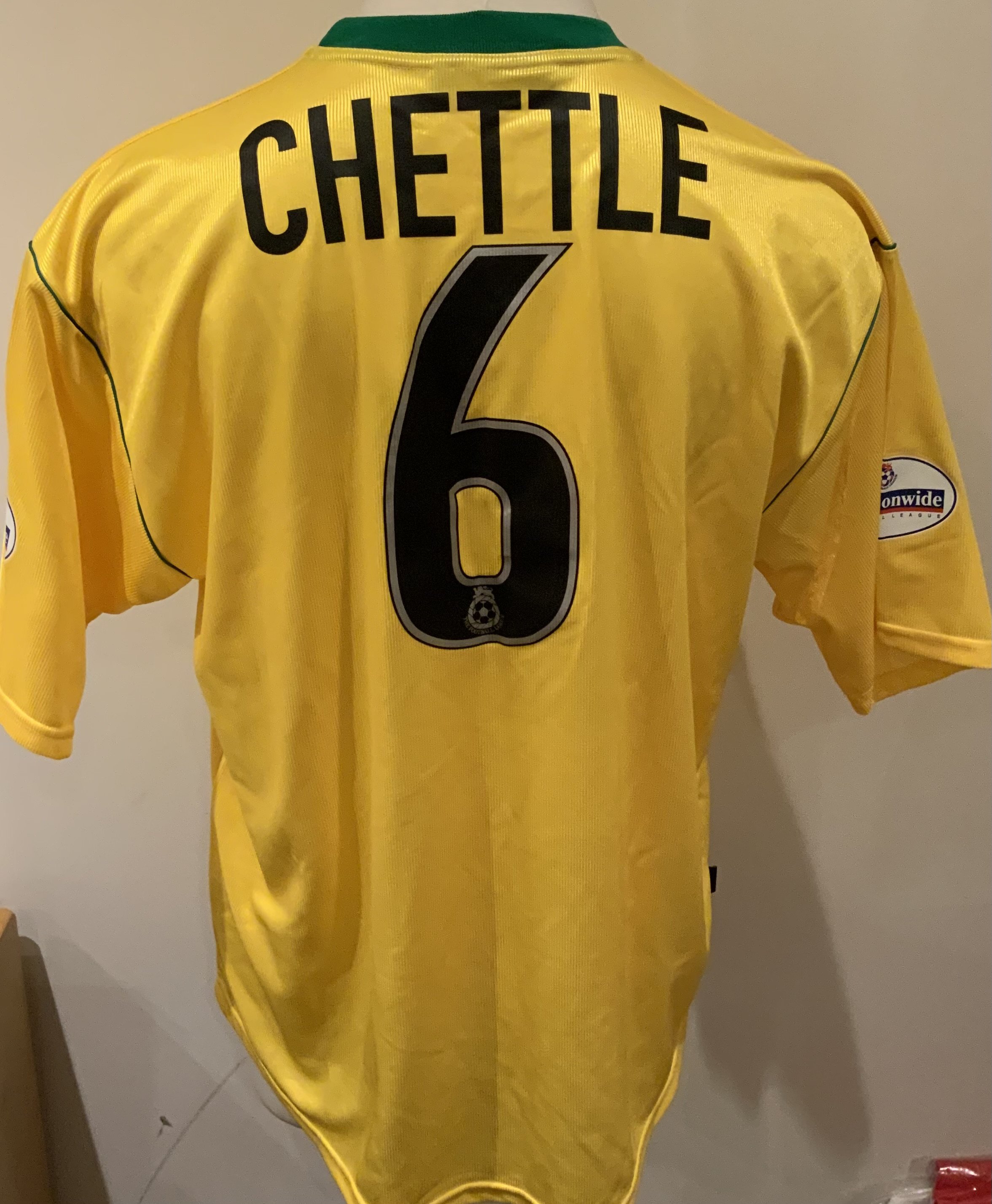 Barnsley 2001 - 2002 Match Worn Football Shirt: Yellow short sleeve shirt with Nationwide badges to sleeves. Chettle 6 to rear. 