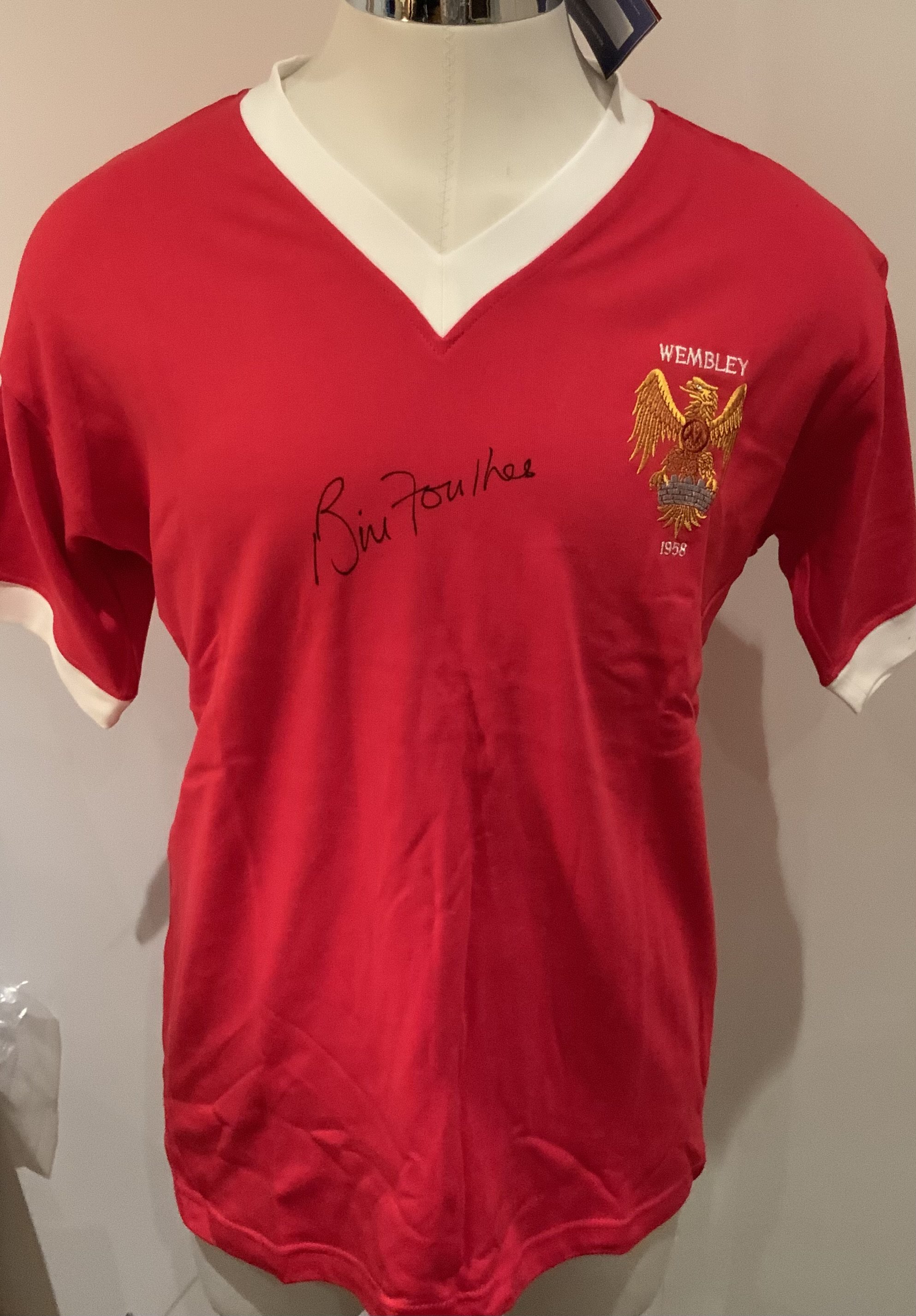 Manchester United 1958 Cup Final Signed Replica Shirt: Signed to front by Bill Foulkes. COA from reputable source. 