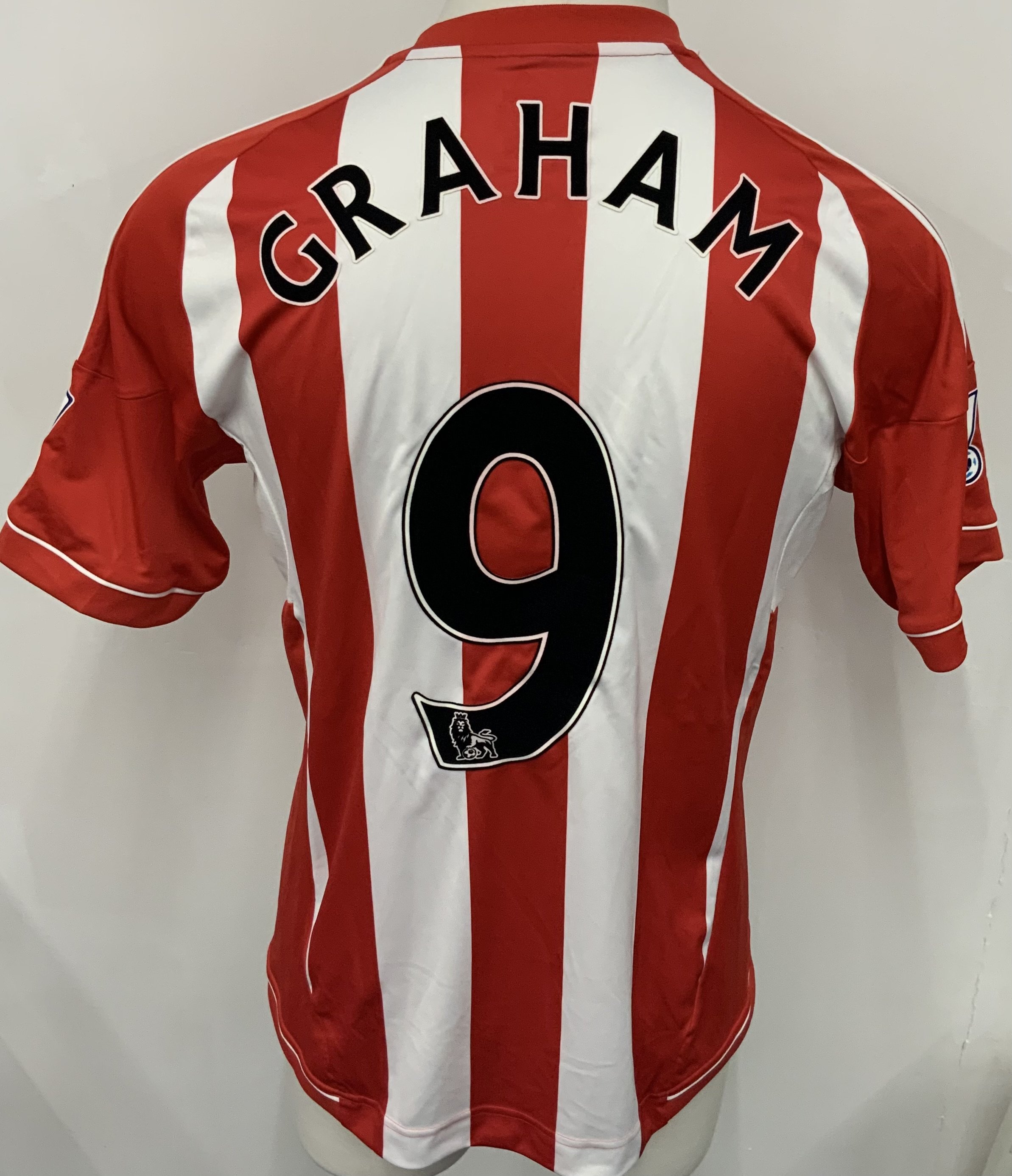 Sunderland 2012 - 2013 Match Worn Football Shirt: Red and white Adidas short sleeve shirt with Premier League badging to sleeves. Number 9 Graham to rear. 