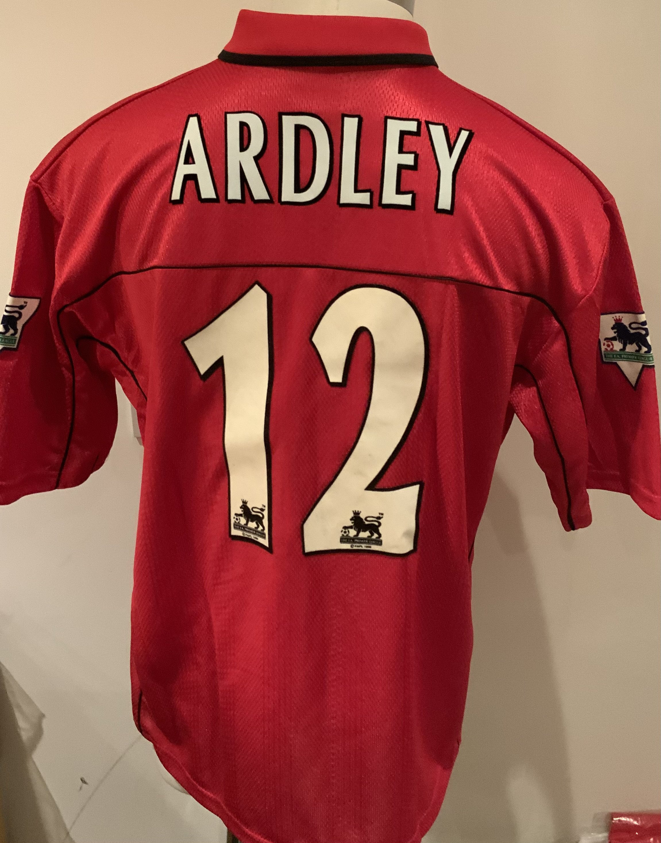 Wimbledon 1999 - 2000 Match Issued Football Shirt: Red short sleeve shirt with Premier League badges to sleeves. Ardley 12 to rear. Issued v Spurs on 22 April 2000.