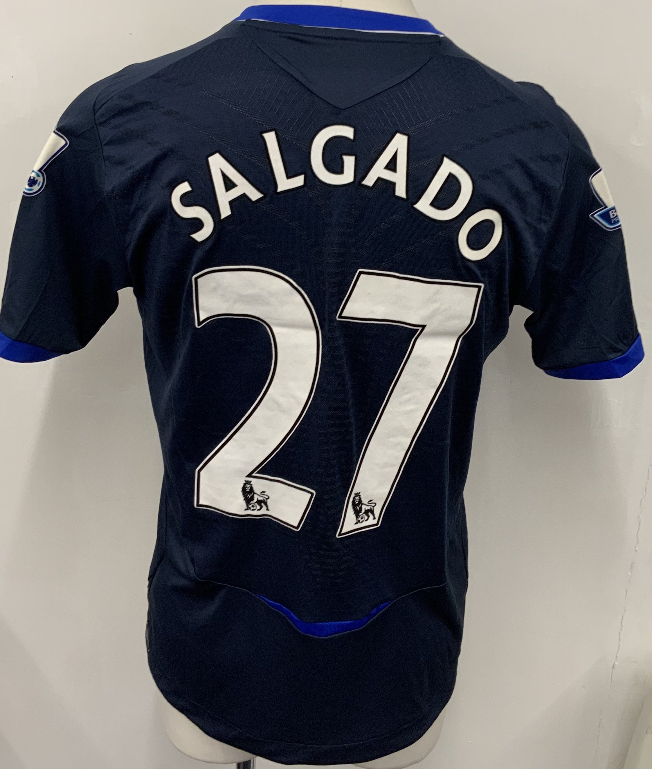 Blackburn Rovers 2009 - 2010 Match Worn Football Shirt: Blue away short sleeve shirt. Number 27 Salgado to rear