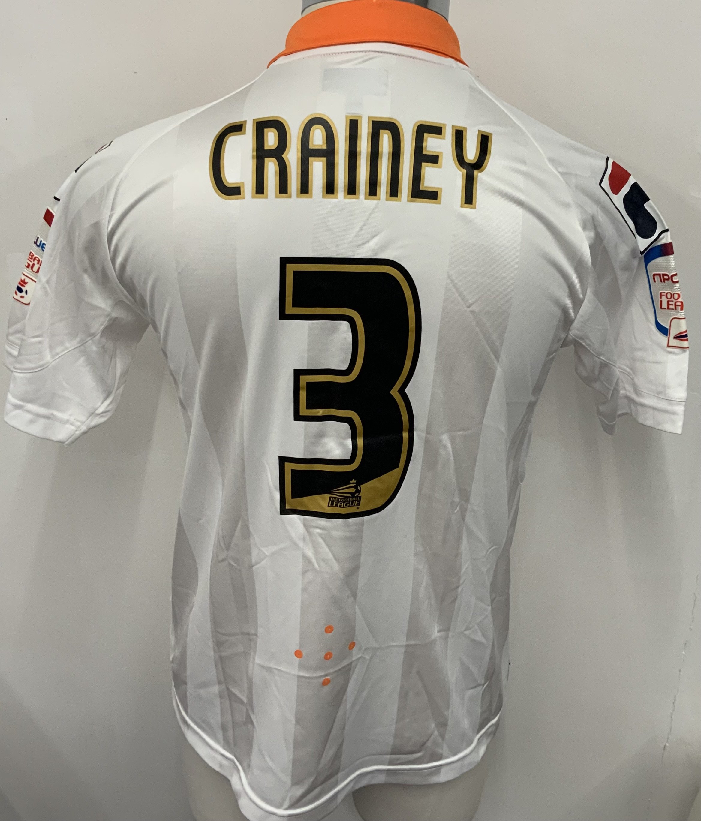 Blackpool 2011 - 2012 Match Worn Football Shirt: White short sleeve shirt. Number 3 Crainey. NPower Football League badging. 