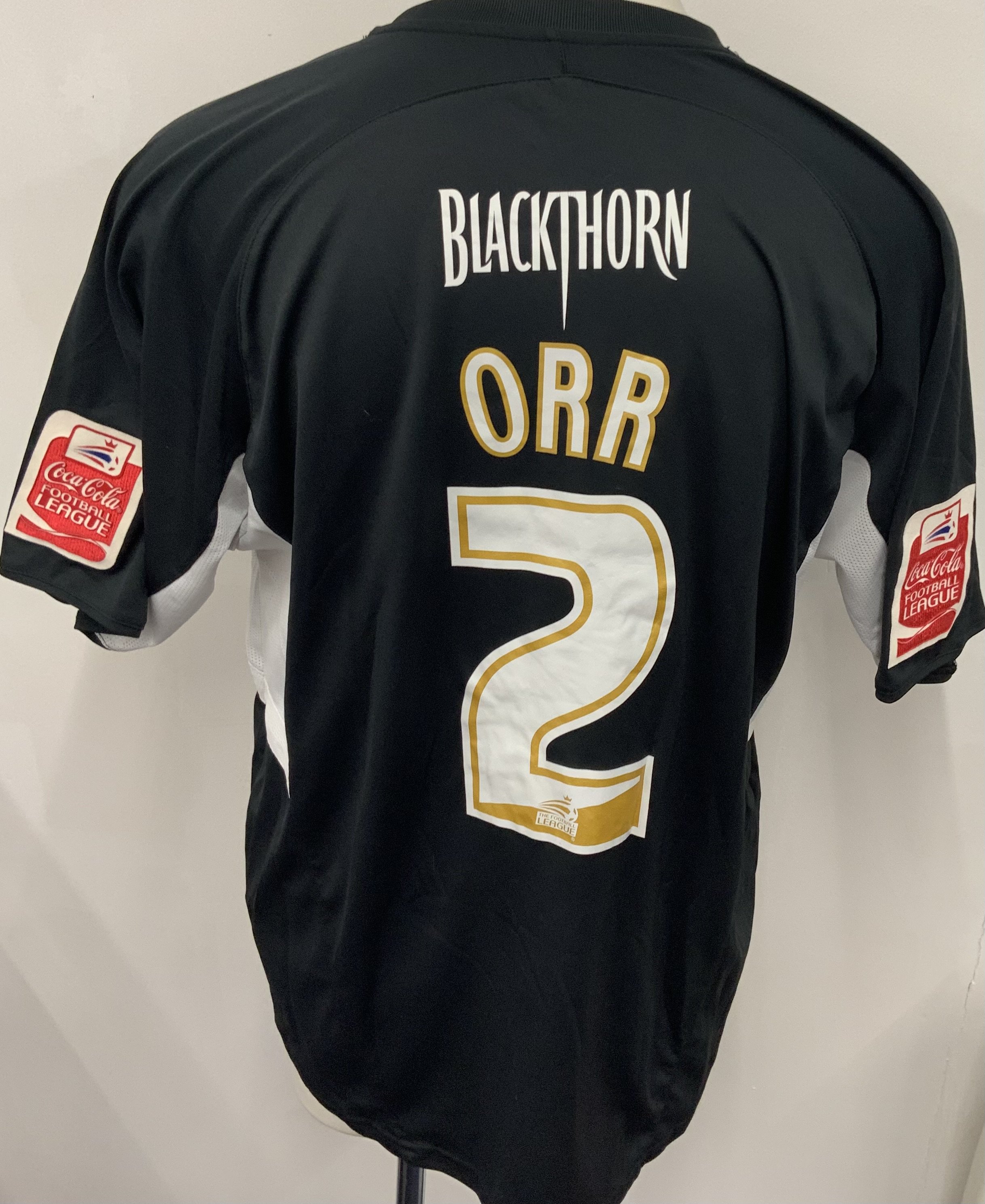 Bristol City 2007 - 2008 Match Worn Football Shirt: Black short sleeve shirt. Number 2 Orr. Coca Cola sleeve badging 