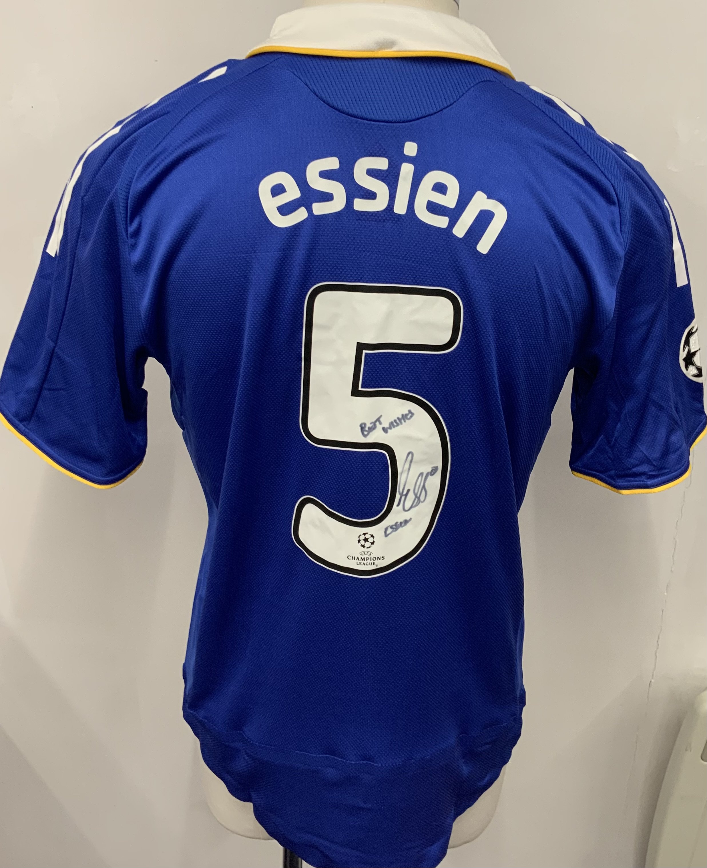 Chelsea 2008 - 2009 Match Issued Football Shirt: Blue short sleeve shirt. Number 41 Essien. Champions League semi final v Liverpool 