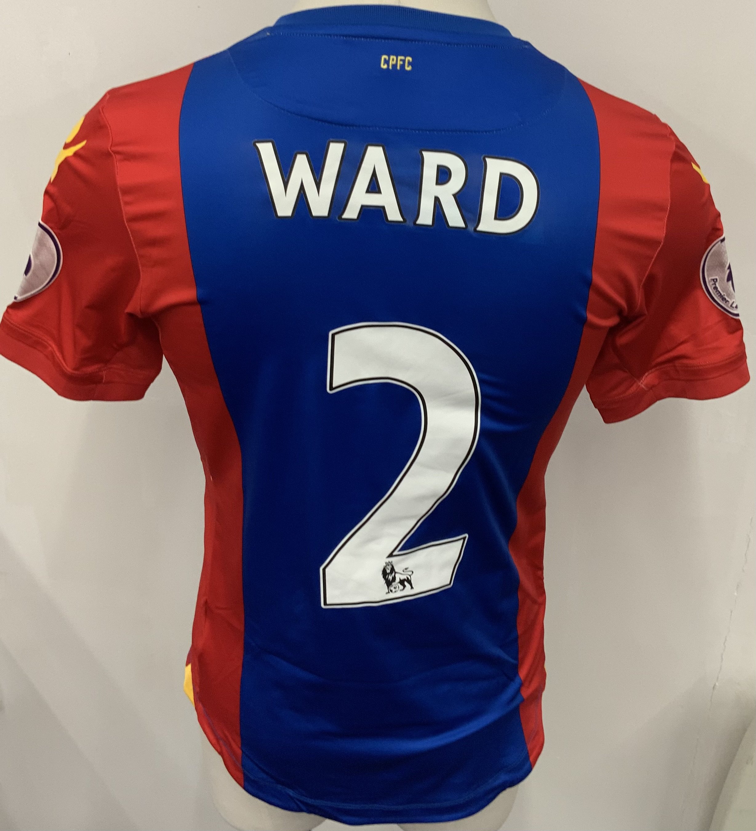 Crystal Palace 2016 - 2017 Match Worn Football Shirt: Red and Blue short sleeve shirt. Number 2 Ward. Premier League sleeve badging. 