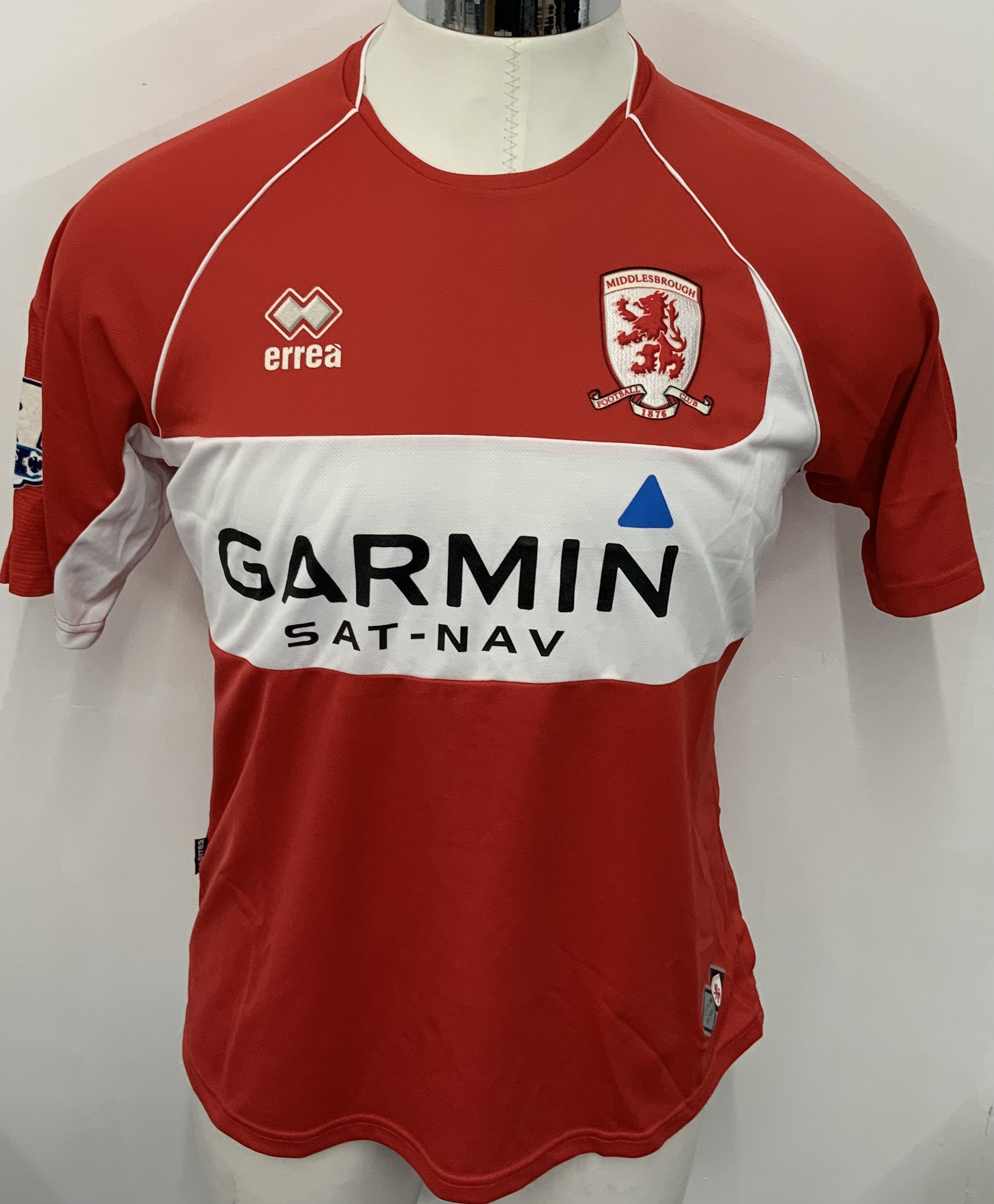 Middlesbrough 2008 - 2009 Match Worn Football Shirt: Red short sleeve shirt. Number 2 Hoyte. Premier League badging. 