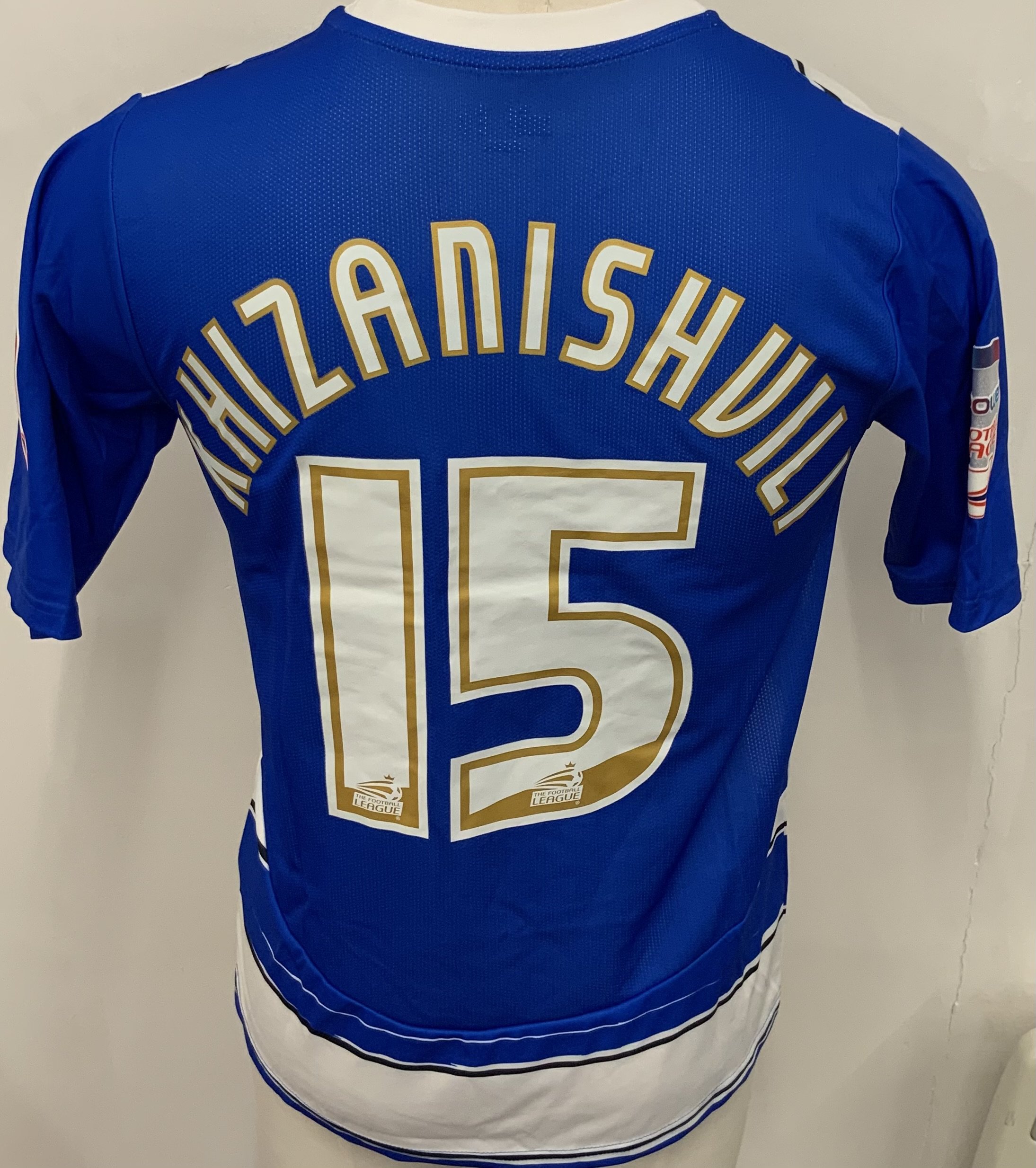 Reading 2010 - 2011 Match Worn Football Shirt: Blue and white short sleeve shirt. Number 15 Khizanishvili. NPower sleeve badging. 