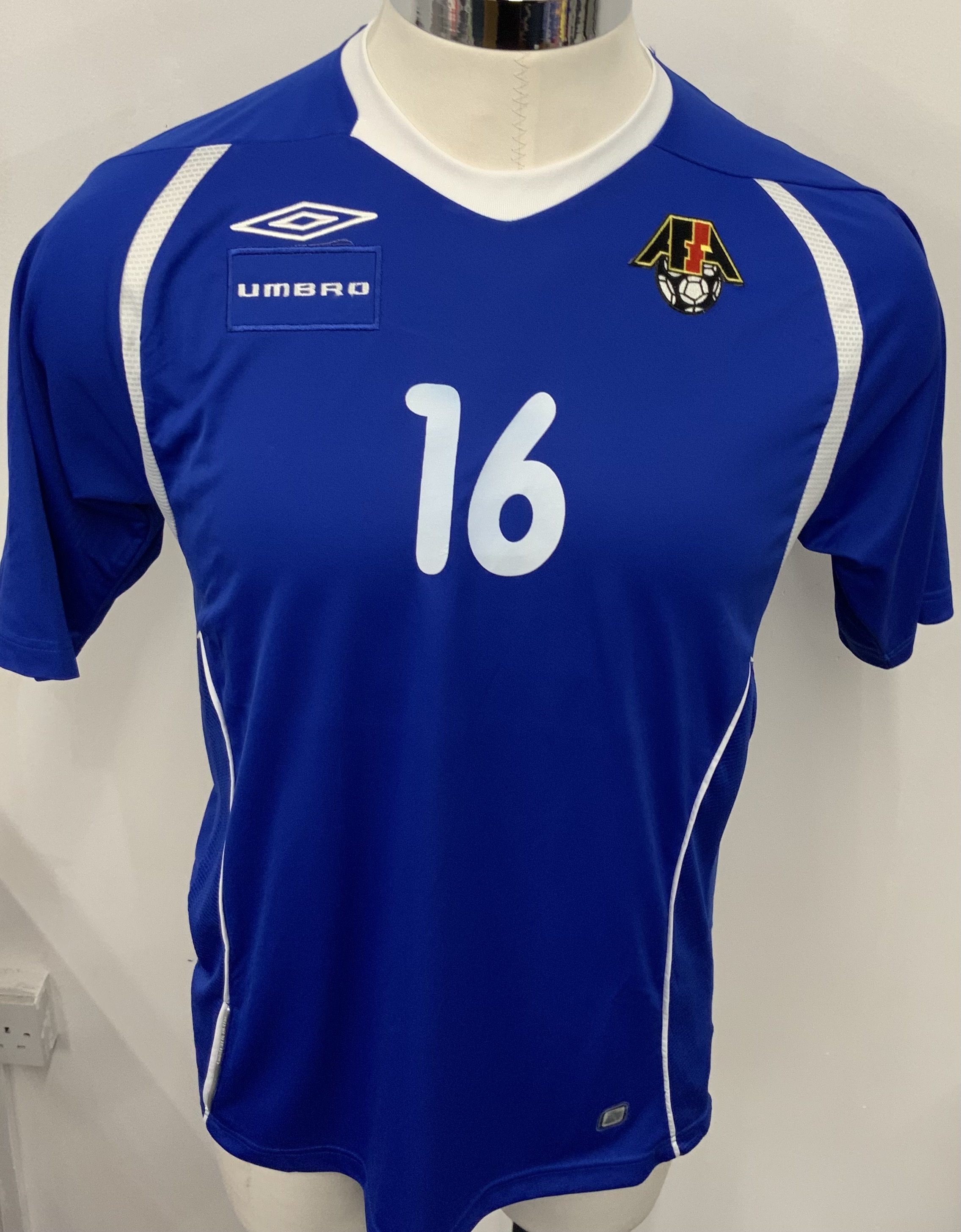 Azerbaijan 2008 Match Worn Football Shirt: Blue short sleeve shirt. Number 16. Worn v Andorra on 4 June 2008. 