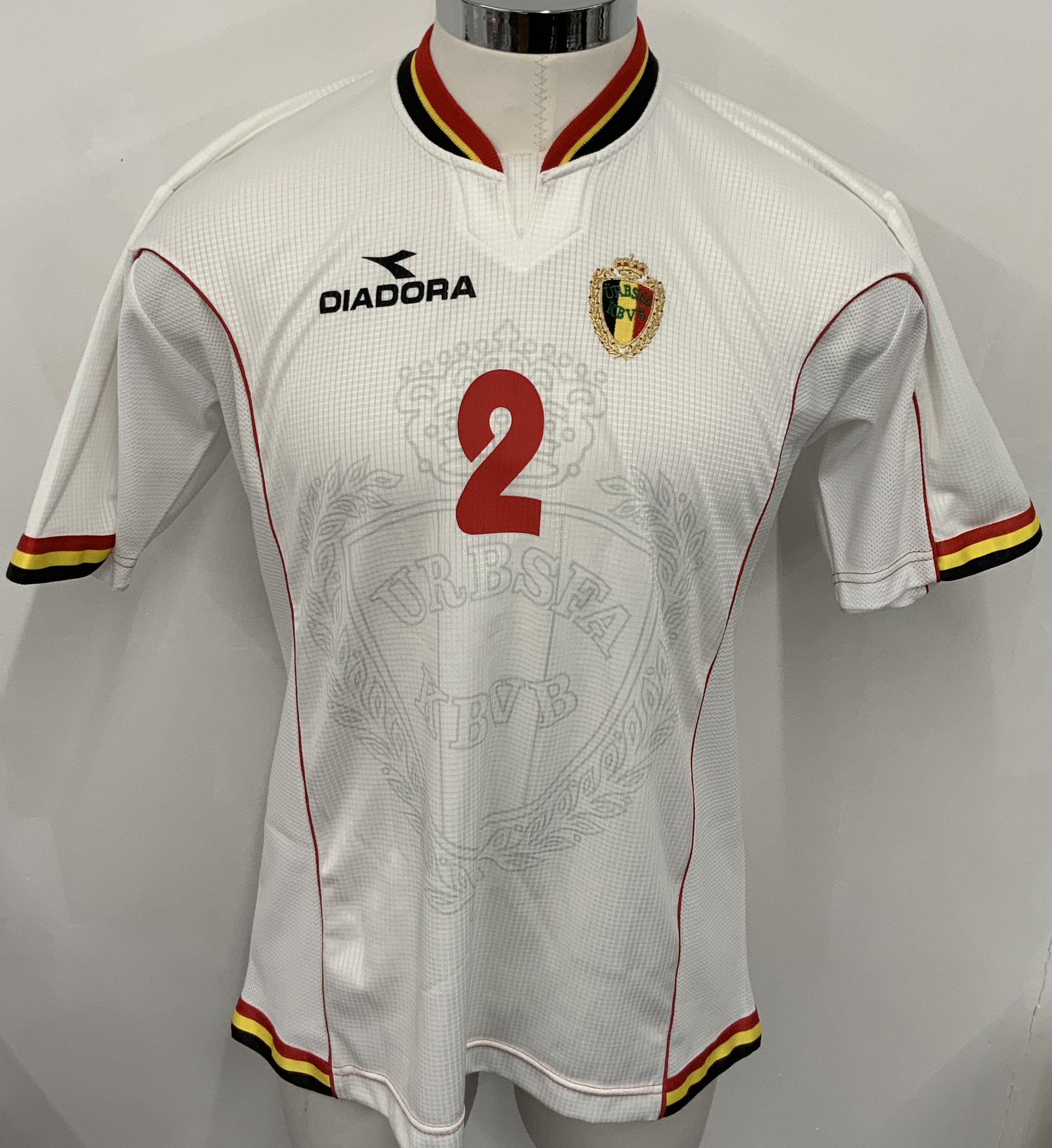Belgium 2000 Match Worn Football Shirt: White short sleeve shirt. Number 2. Worn during World Cup Qualifiers. 