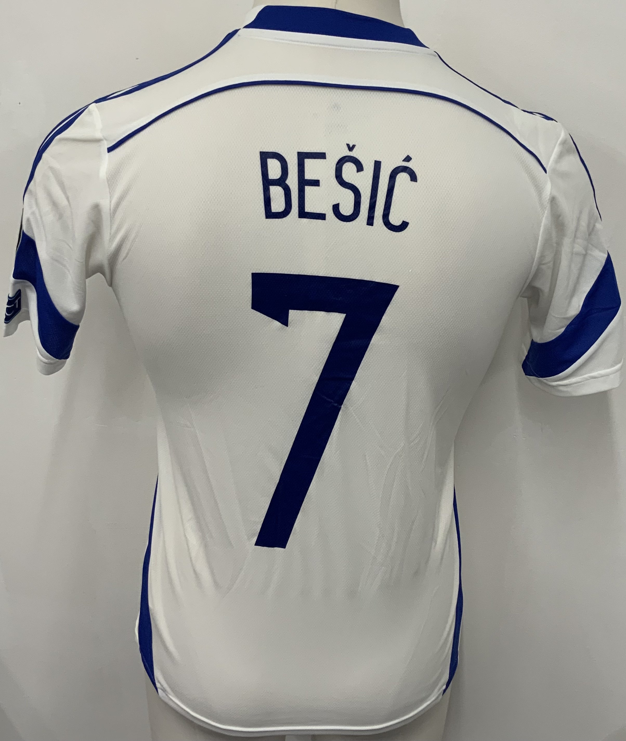 Bosnia and Herzegovina 2014 Match Worn Football Shirt: White short sleeve shirt. Number 7 Besic. Worn during Euros Qualifiers. Euro badges to sleeves.