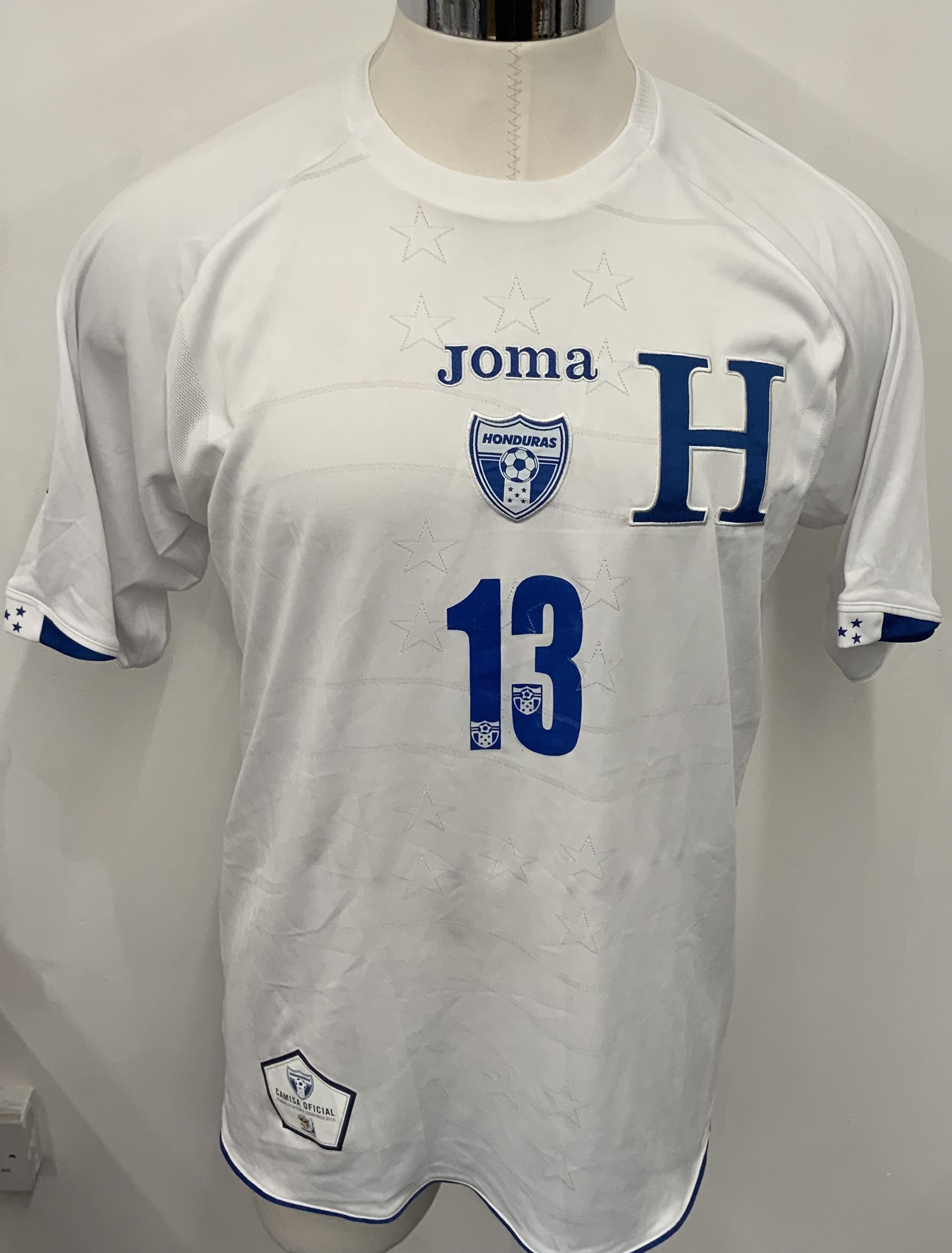 Honduras 2010 Match Worn Football Shirt: White short sleeve shirt. Number 13. Worn by David Suazo during World Cup Qualifier v El Salvador on 14 October 2009.