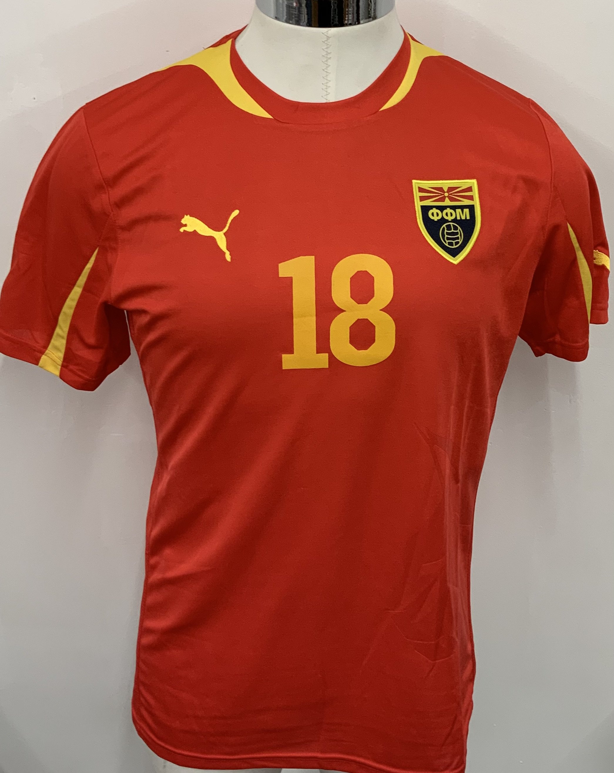 North Macedonia 2014 Match Worn Football Shirt: Red short sleeve shirt. Number 18. Worn by Blazhevski on 5 March 2014 v Latvia when he came on as substitute on 81 minutes. 