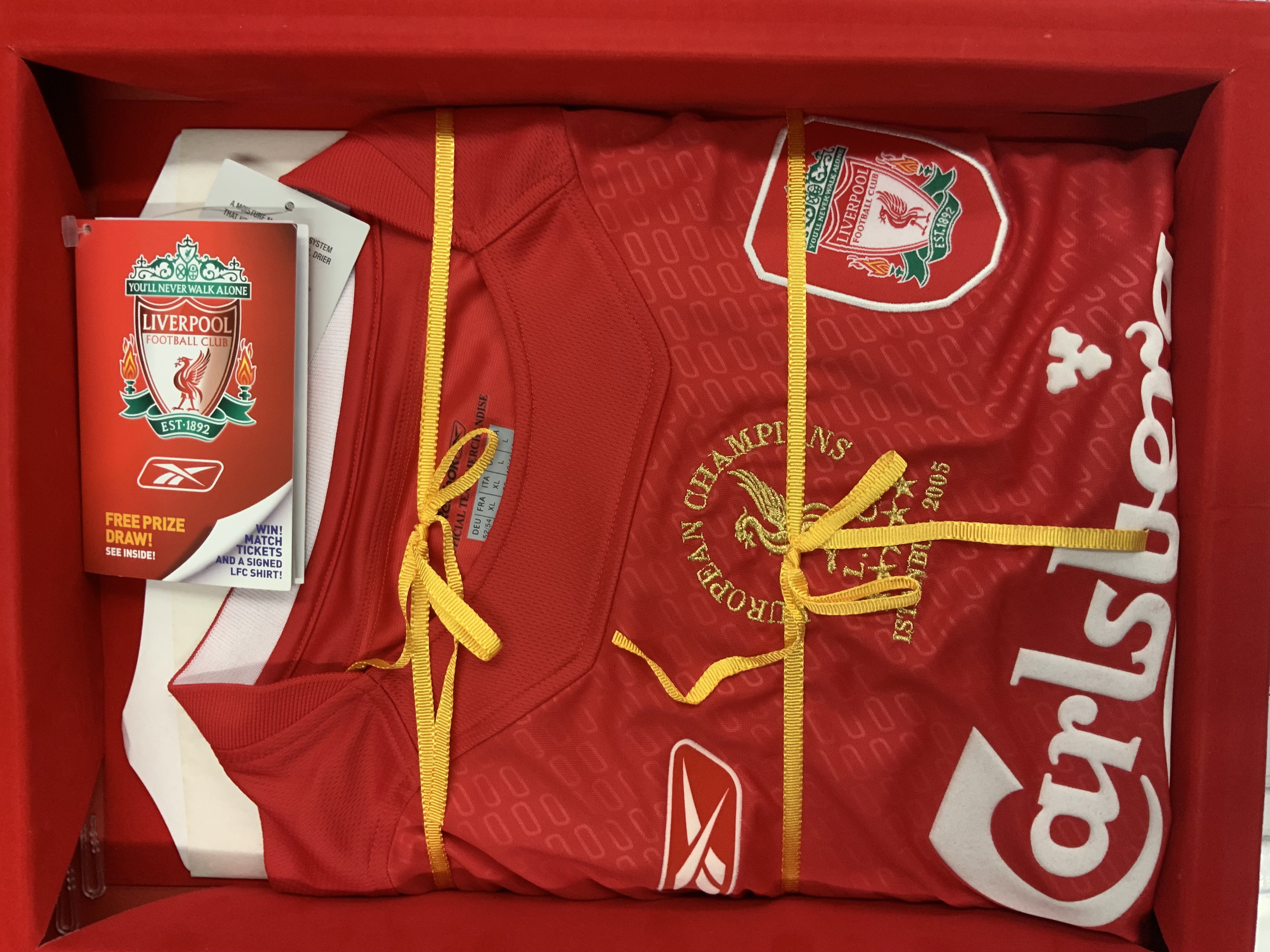 Liverpool Istanbul 2005 Special Edition Boxed Shirt: Shirt is in a slip case box and is embossed with the details from the famous Champions League win. 