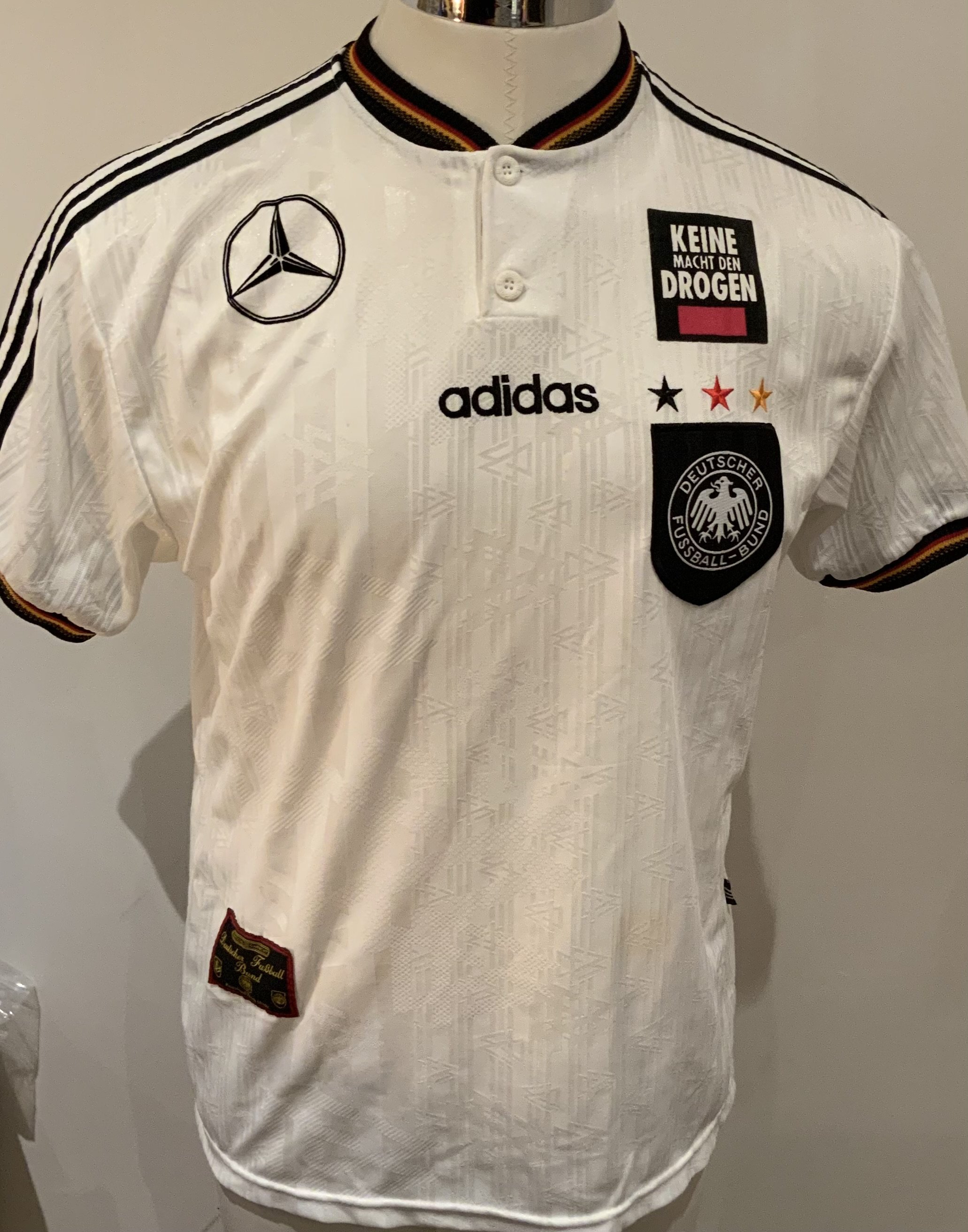 Germany Mid 1990s Player Issue Training Shirt: White short sleeve shirt Adidas top.