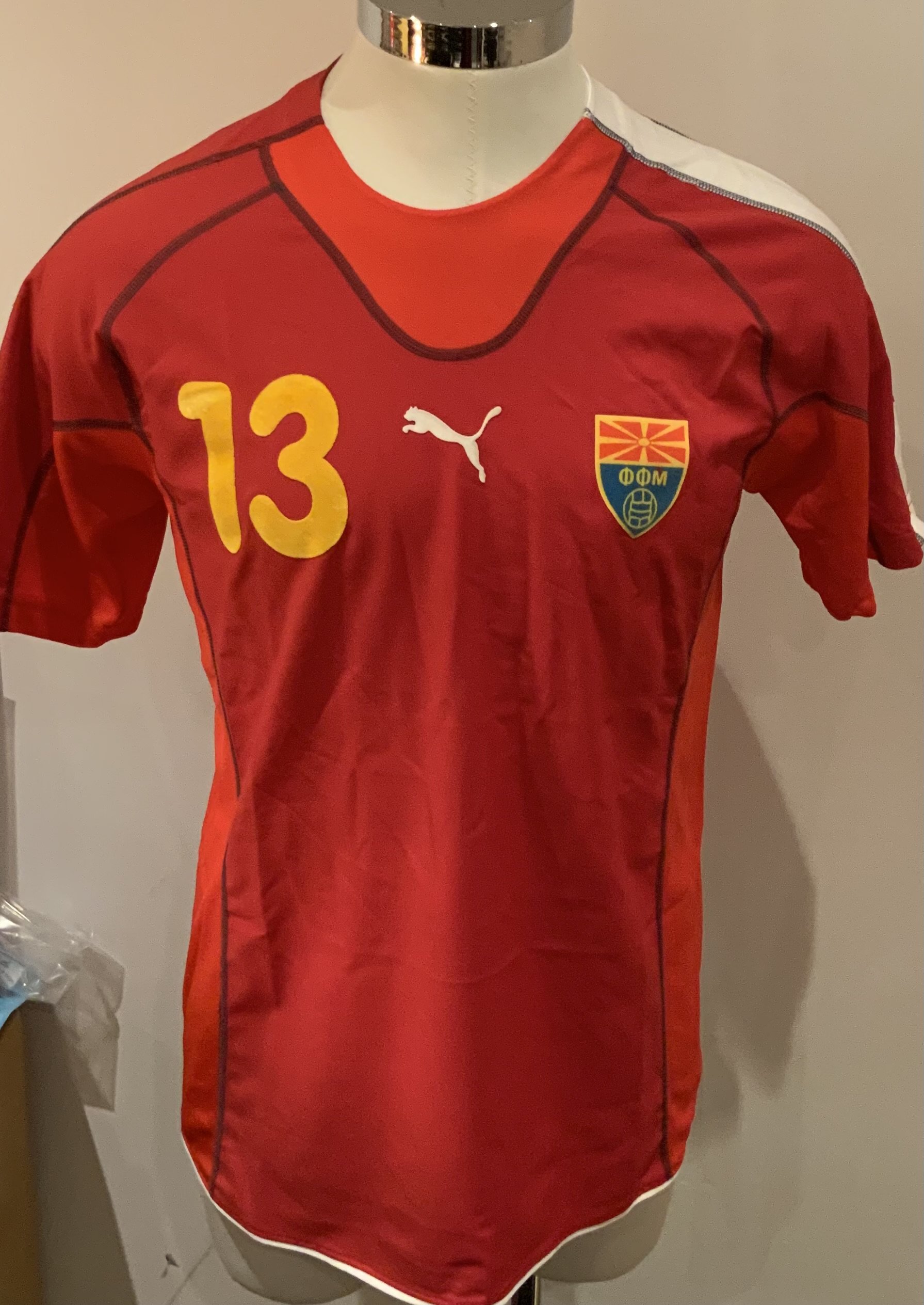 North Macedonia 2006 Match Worn Football Shirt: Red short sleeve Puma shirt with number 13 to rear. 