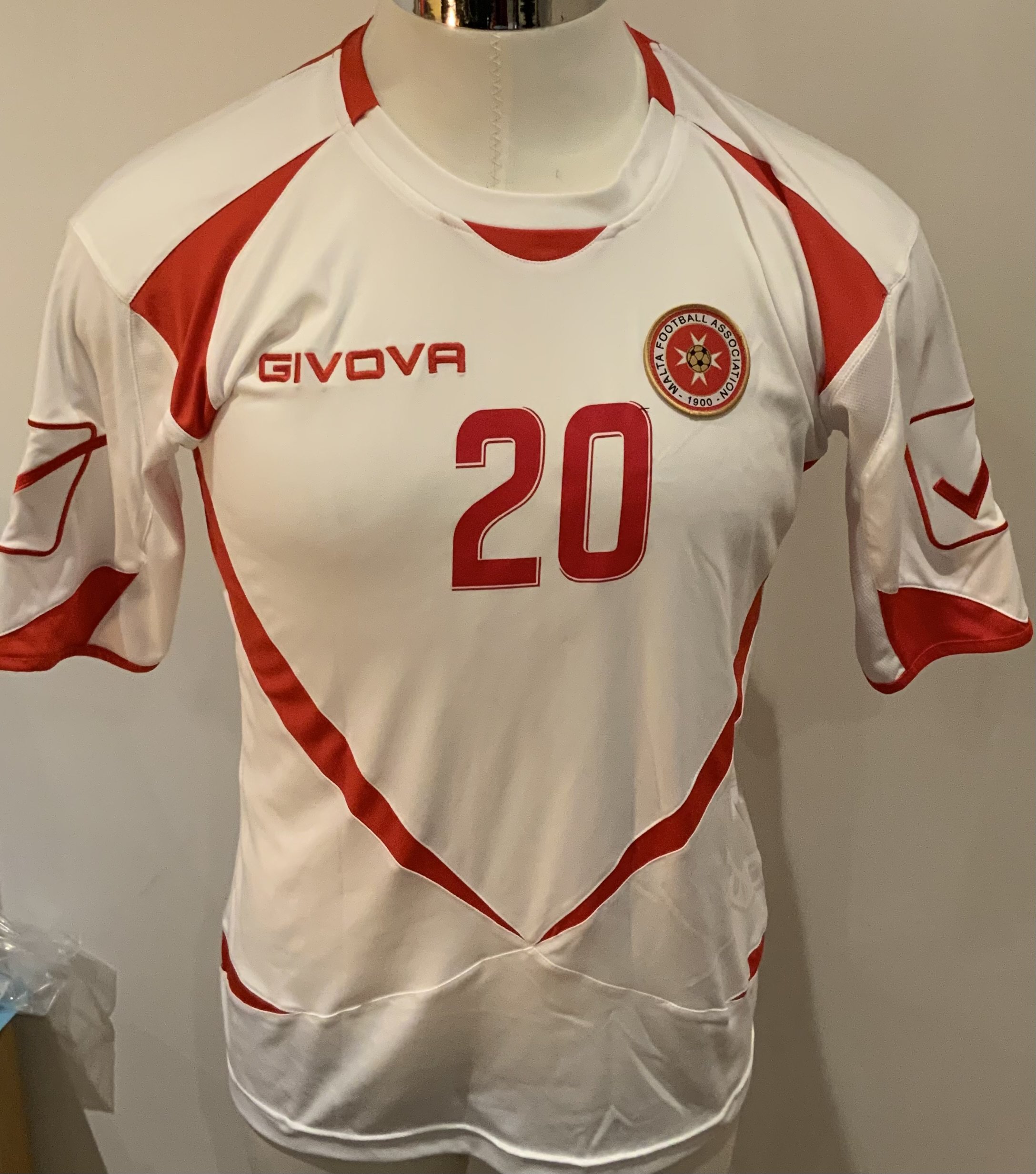 Malta Match Issued Football Shirt: White short sleeve shirt with number 20 to rear. 