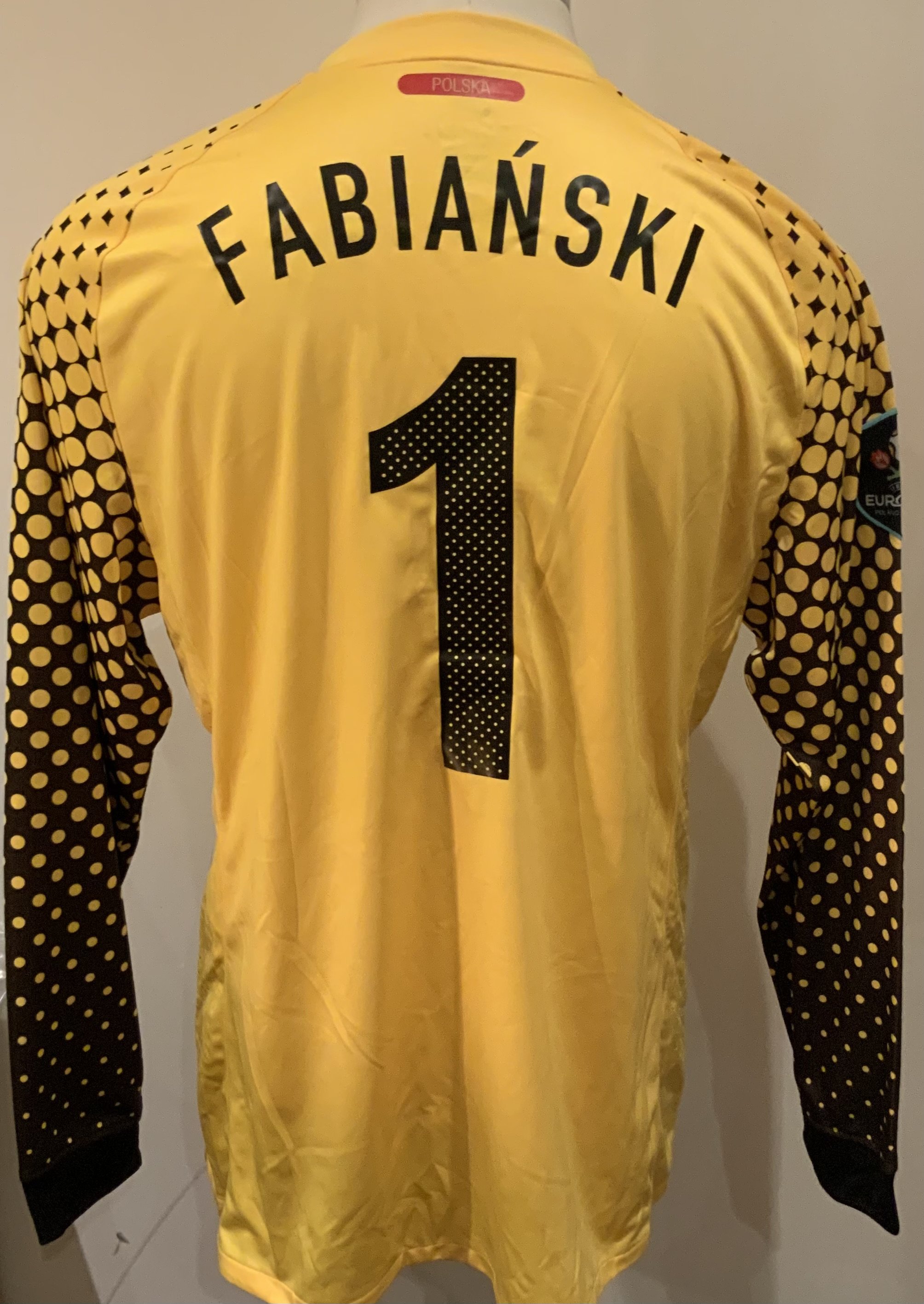 Poland Match Worn Goalkeepers Football Shirt: Yellow long sleeve shirt with Fabianski 1 to rear. Worn in Euro 2012 qualifying match.