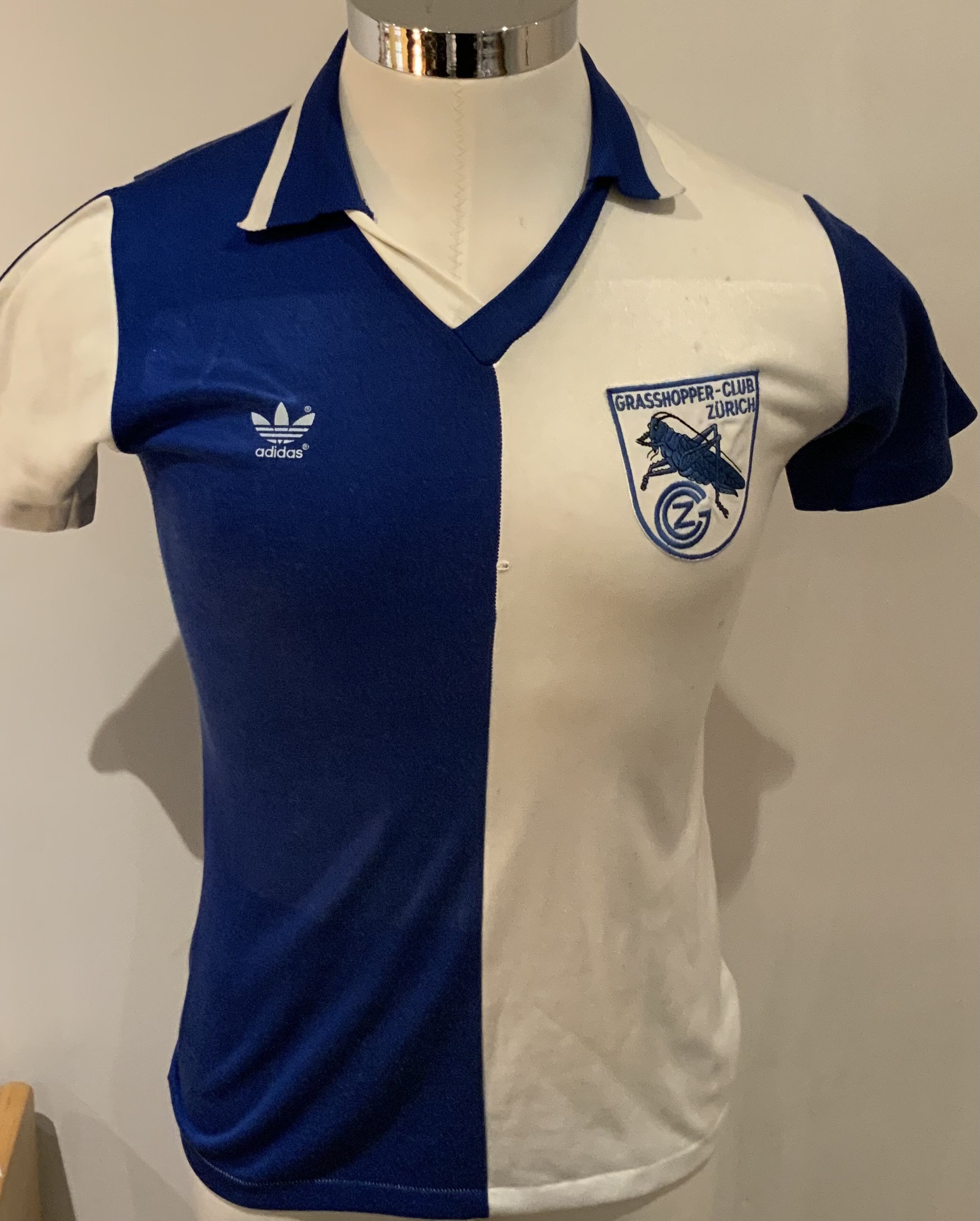 Grasshopper Zurich 1982 - 1983 Match Worn Football Shirt: Blue and white short sleeve shirt with number 6 to rear. Zurich won the championship this season. 