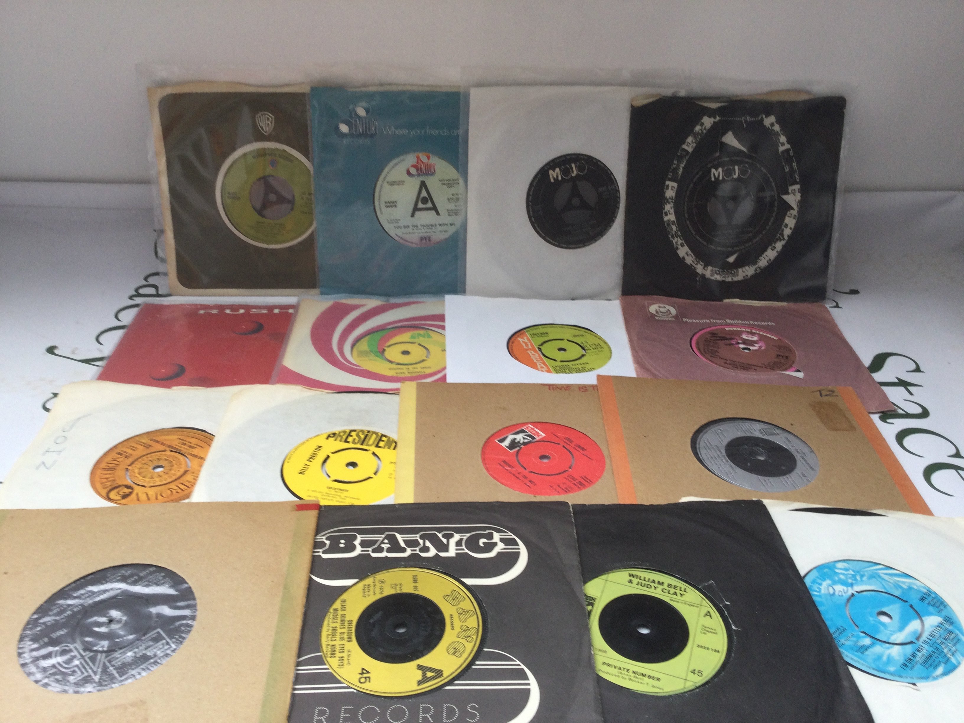 A collection of 7" singles by various artists including an Argent test pressing, a Simon Dupree demo disc and others.