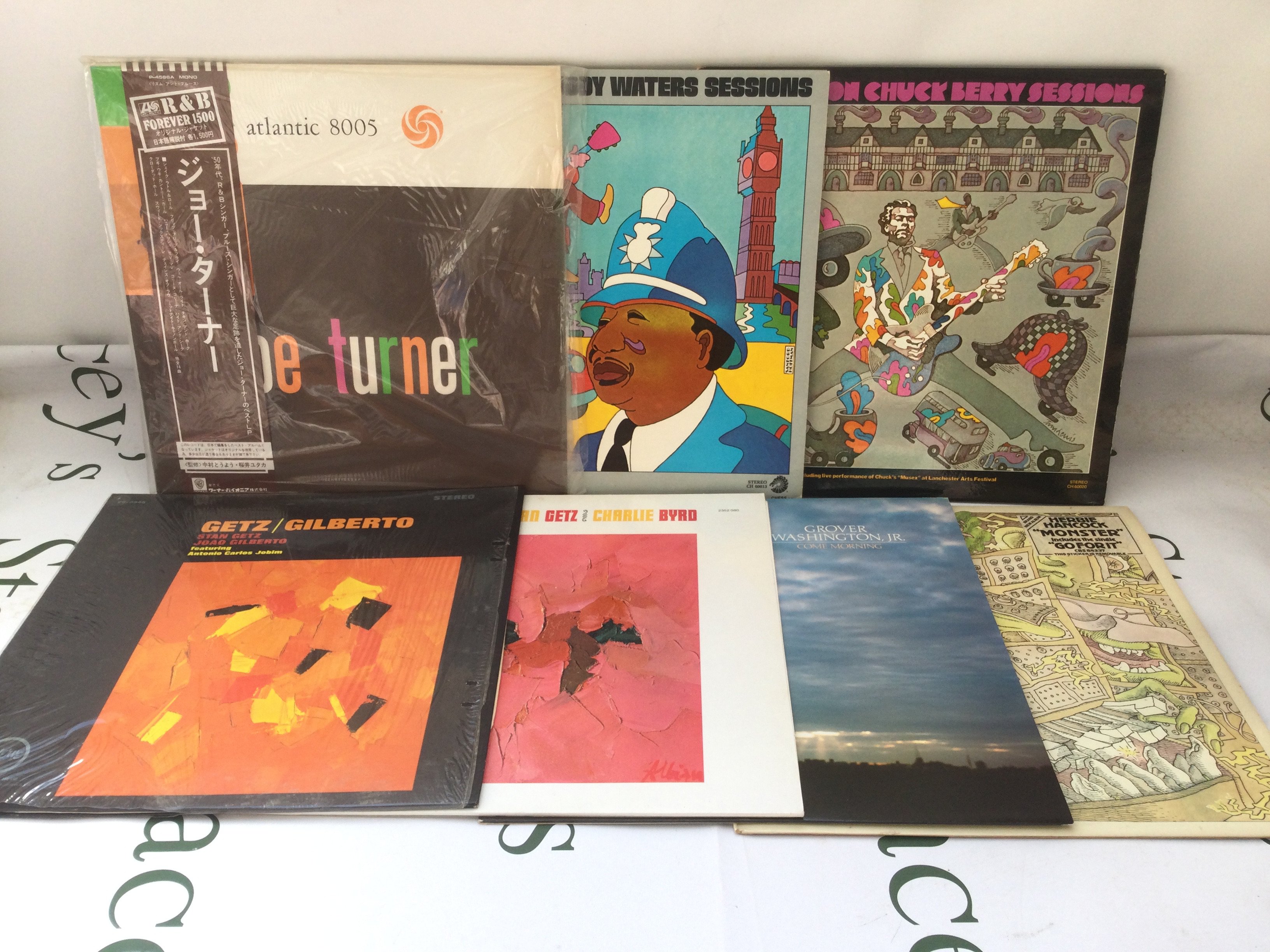 Fifteen mainly jazz and blues LPs including a Japanese import of Joe Turner, Muddy Waters, Herbie Hancock and others.
