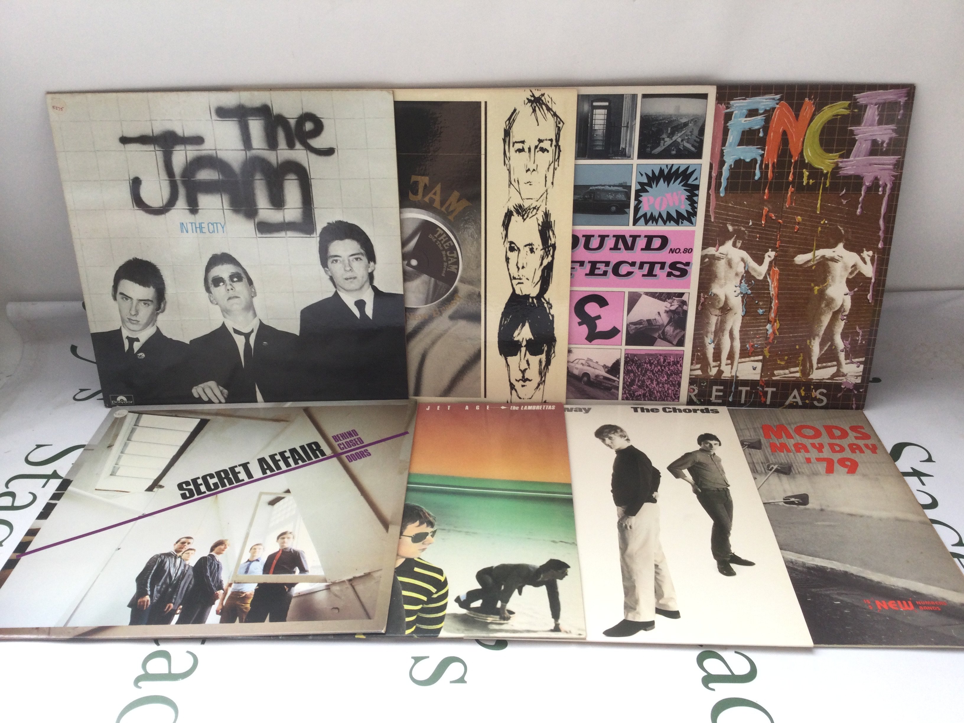 Eight mod LPs by various artists including The Jam, Secret Affair and others. Includes two promo discs.