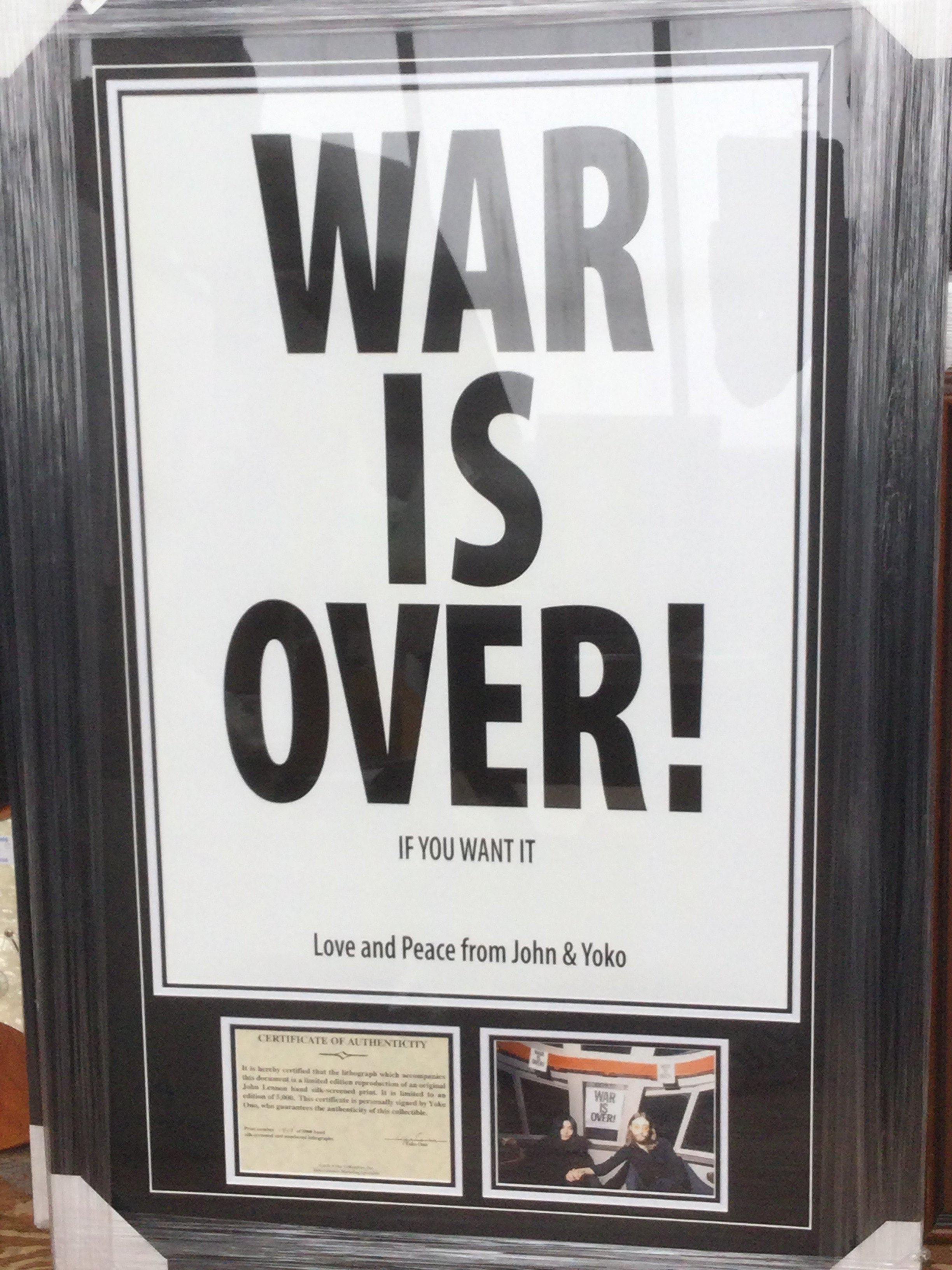 A framed and glazed limited edition John & Yoko lithographic print signed by Yoko Ono. This is one of 5,000 reproduced examples and comes with a COA. Approx 106cm x 69cm.