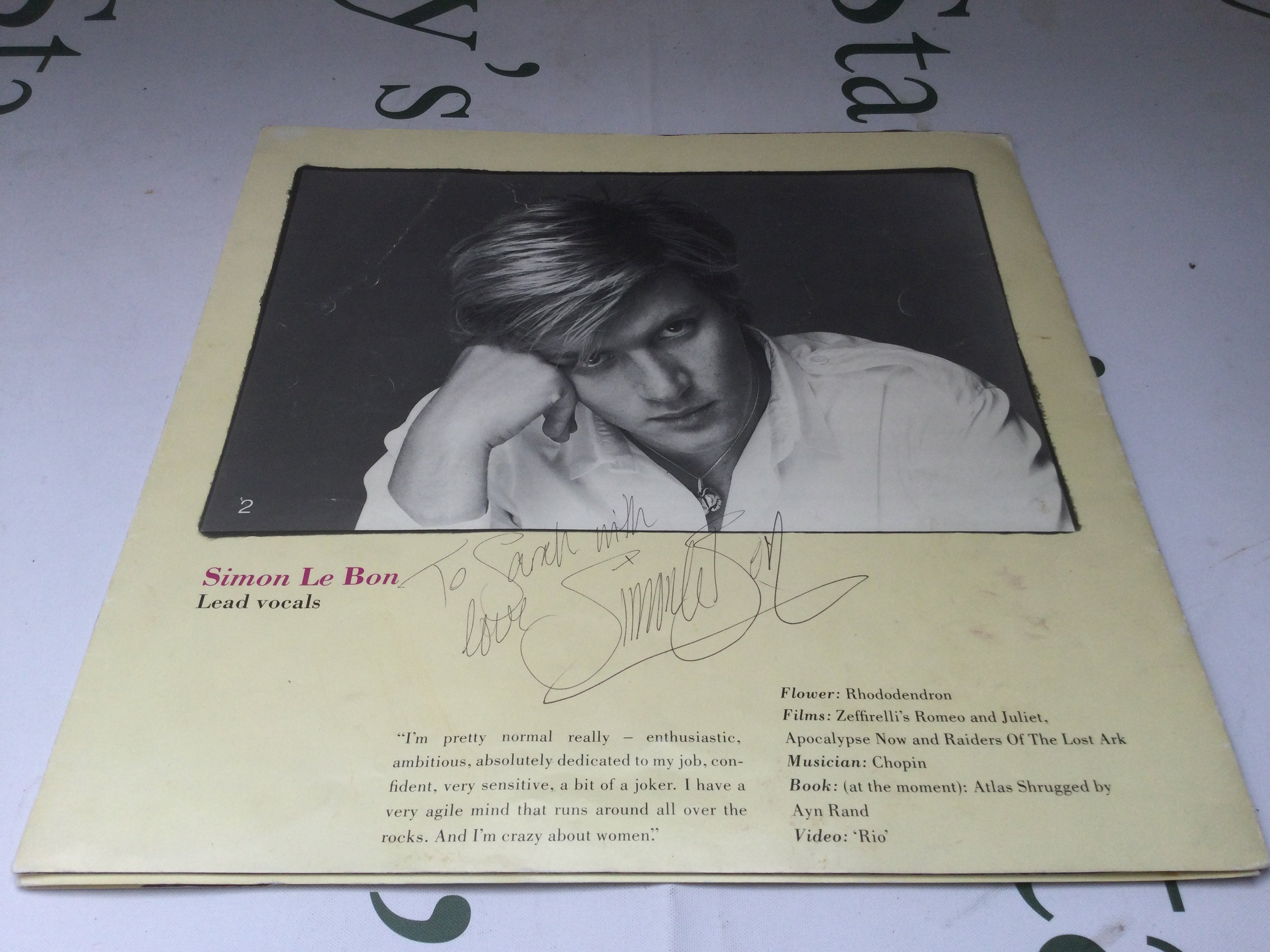 A fully signed Duran Duran 1982 world tour brochure. This was acquired by the vendor through a friend working as a roadie for Duran Duran's support act Le Mat.