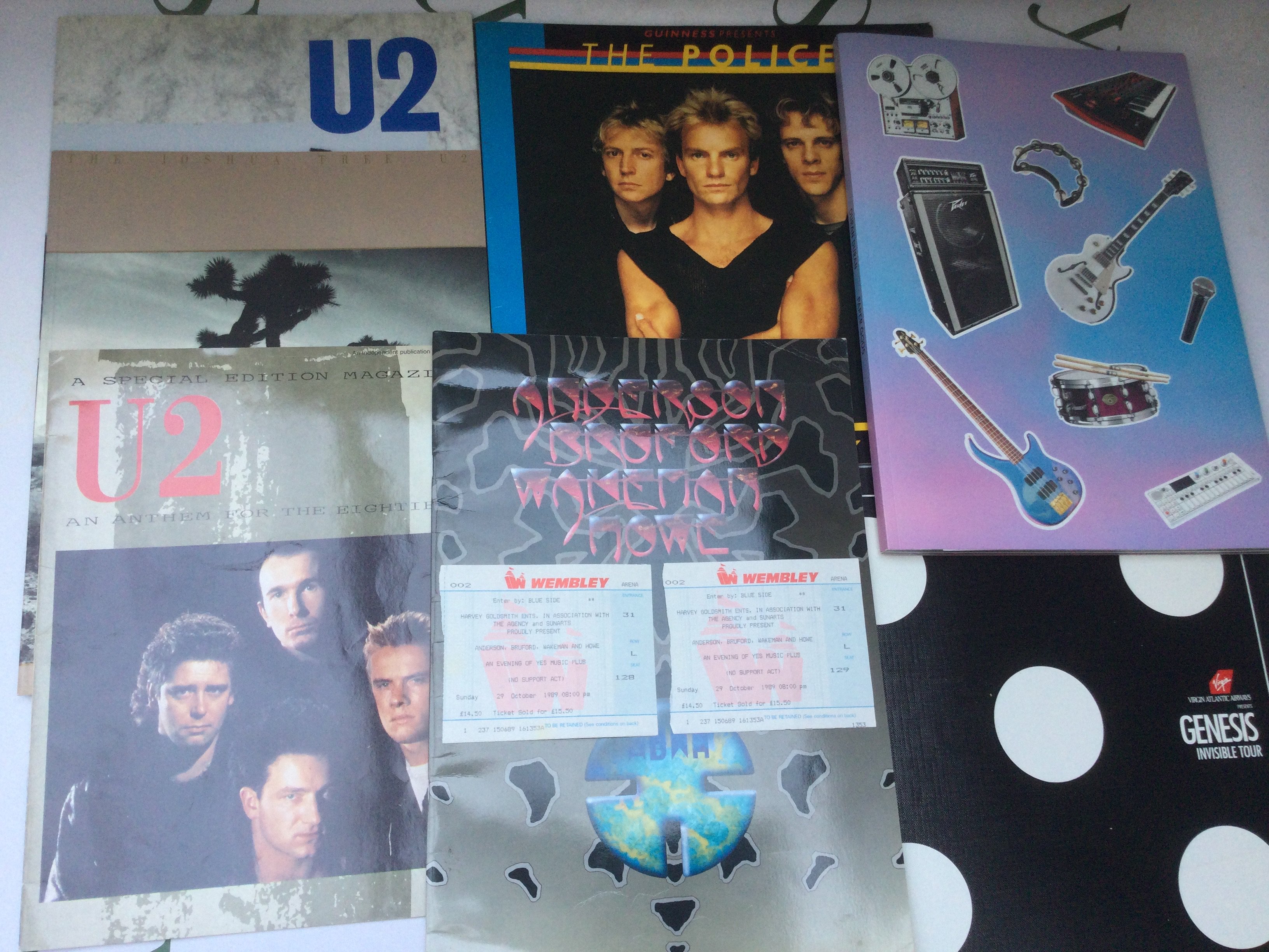 A collection of rock and pop tour programs, some with tickets. Various artists including U2, Guns n Roses, Metallica and others.