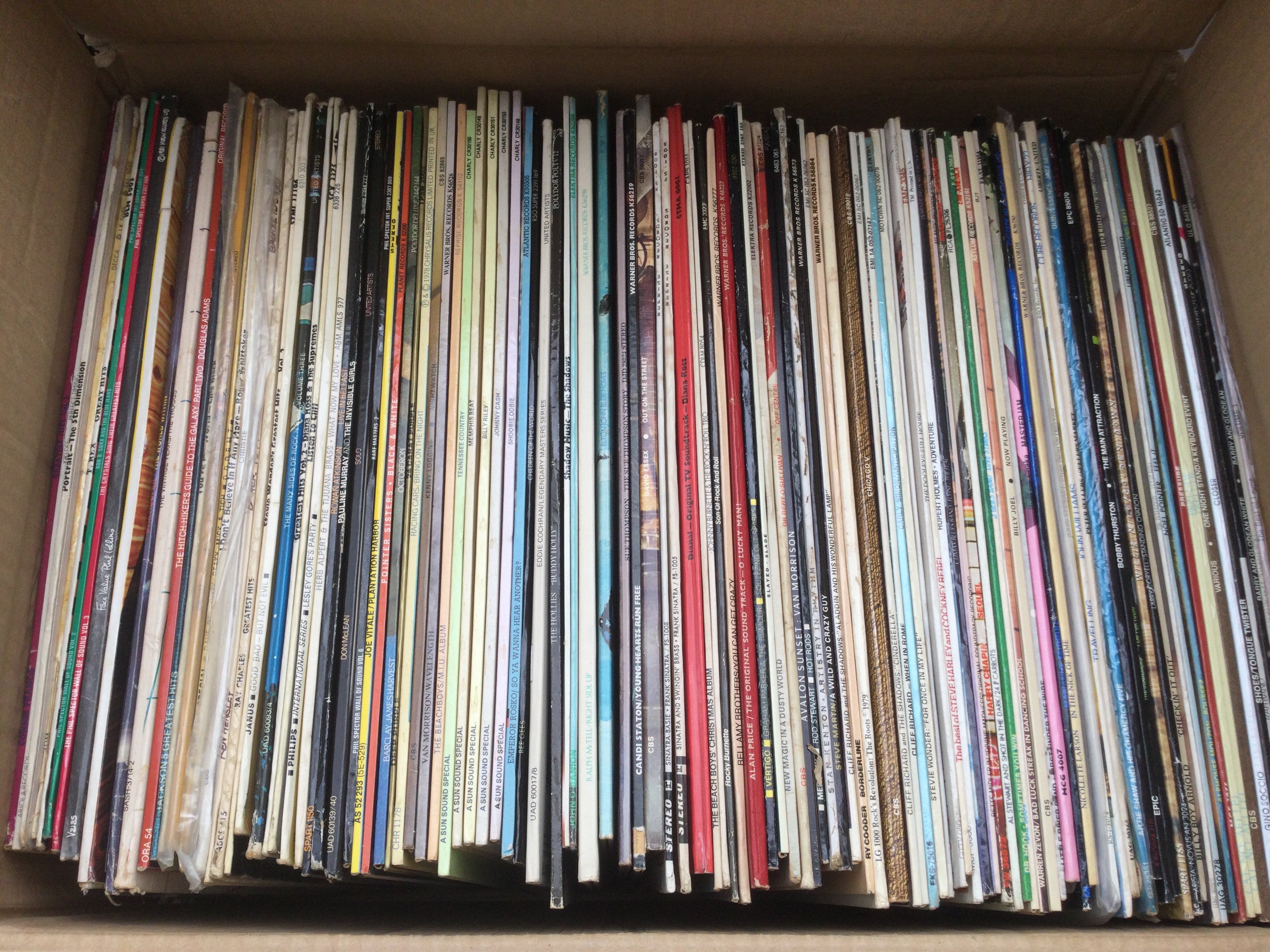 Two boxes of LPs by various artists including Gene Vincent, Big Bill Broonzy, Roberta Flack and many more.