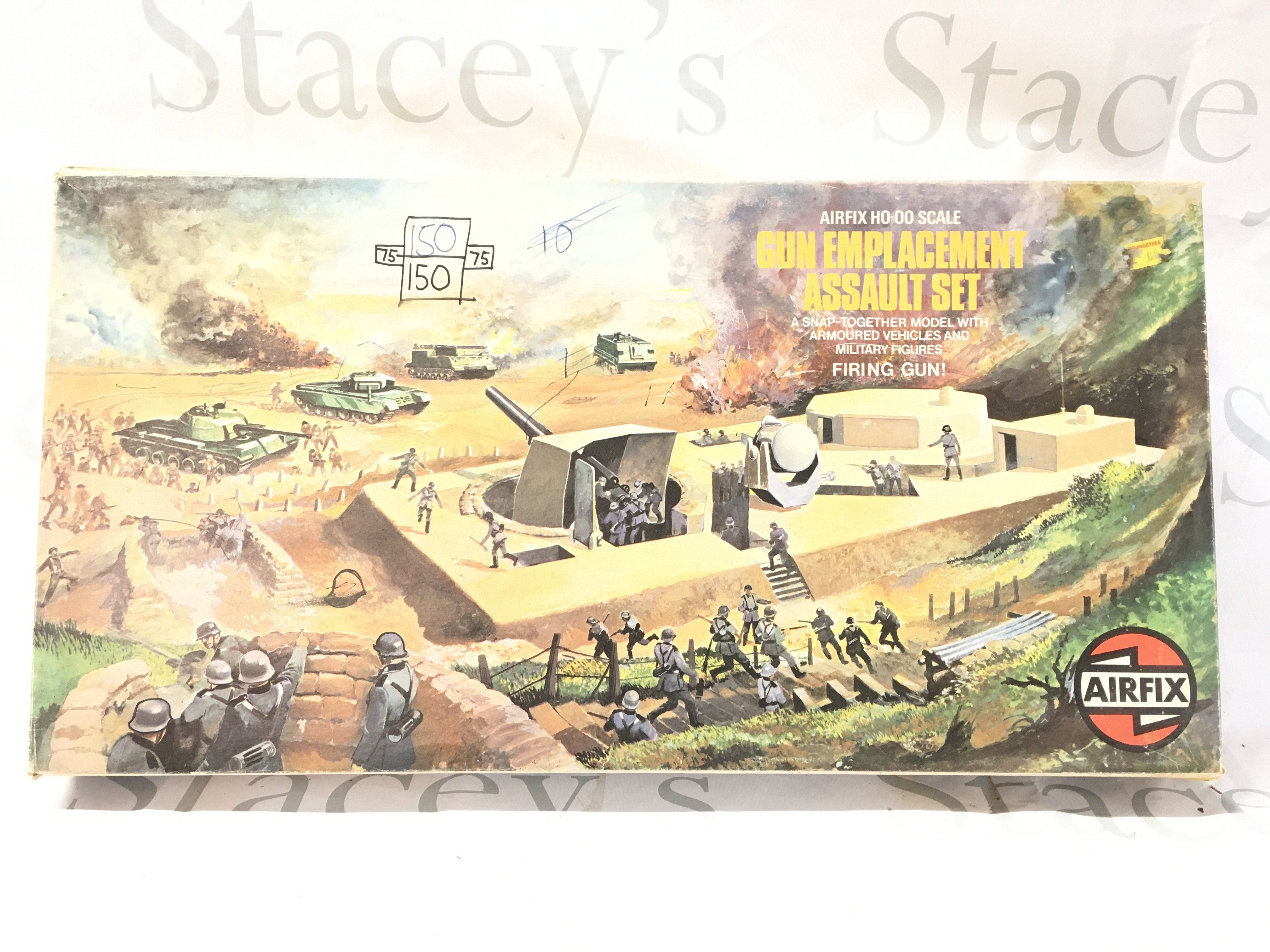 A Boxed Airfix Gun Emplacement Assault Set. Parts Missing.