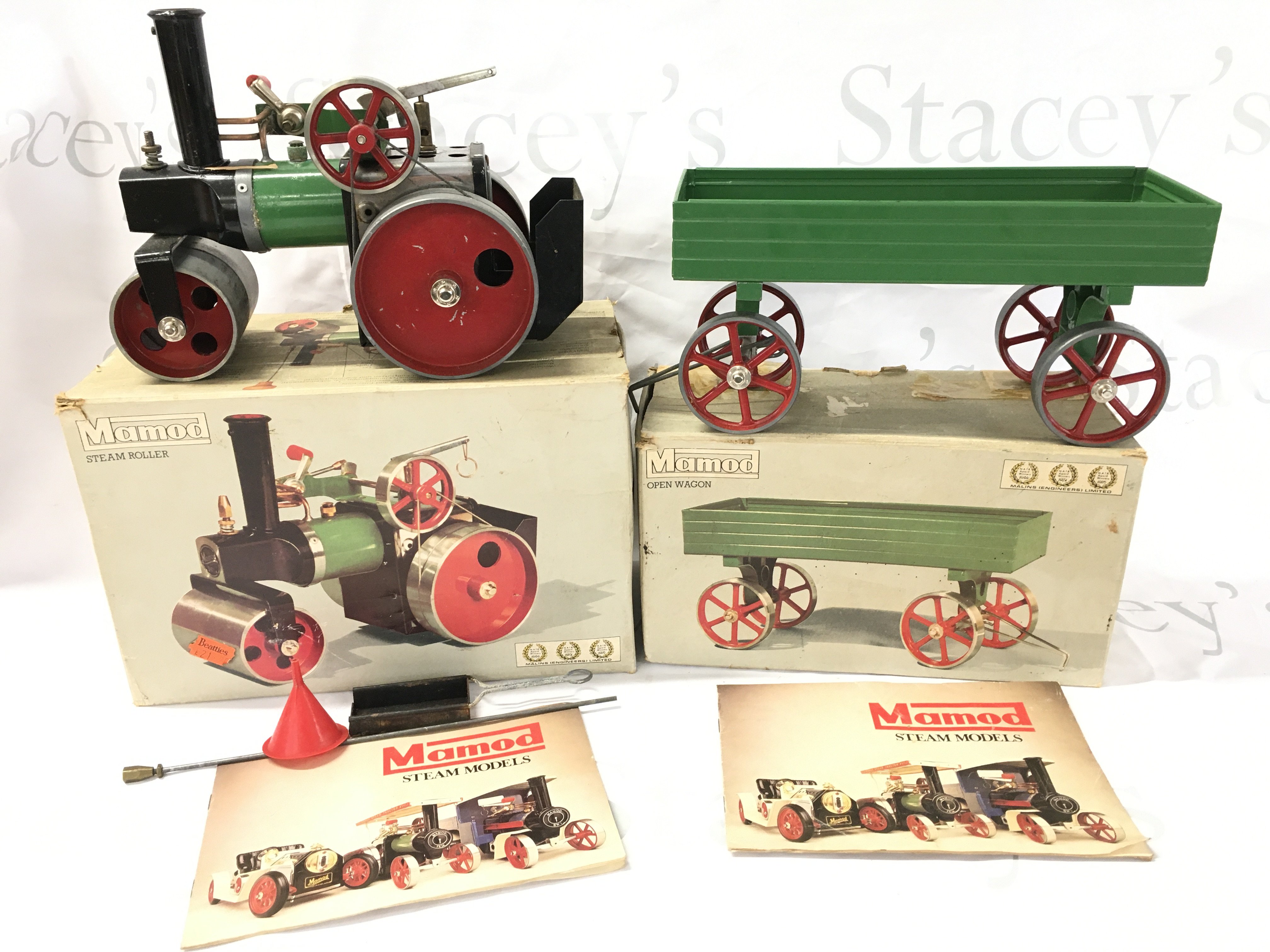 A Boxed Mamod Steam Roller And A Open Wagon.