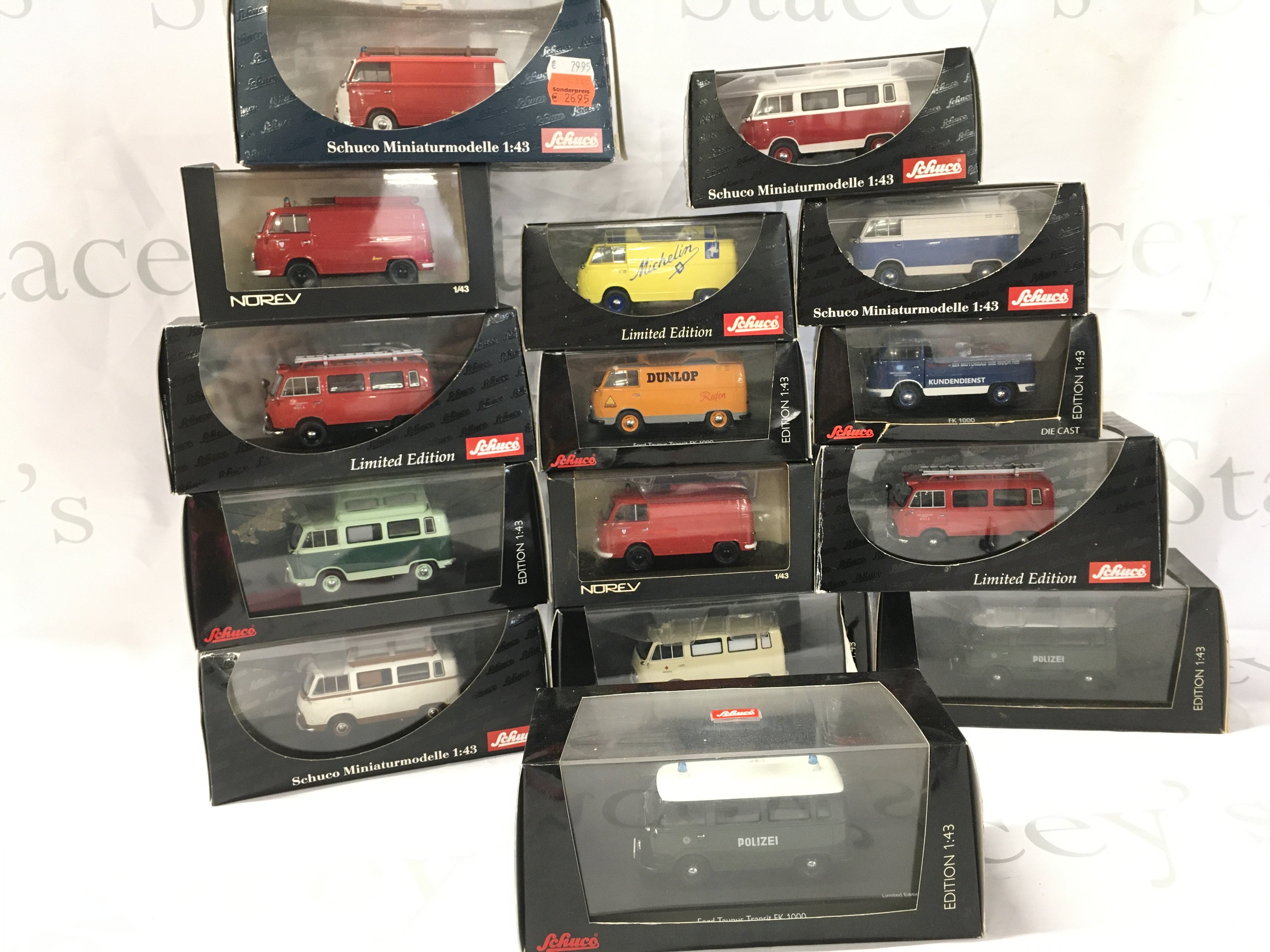A Collection Of Boxed Schuco And Norev Ford Transit Vans 1/43 Scale.