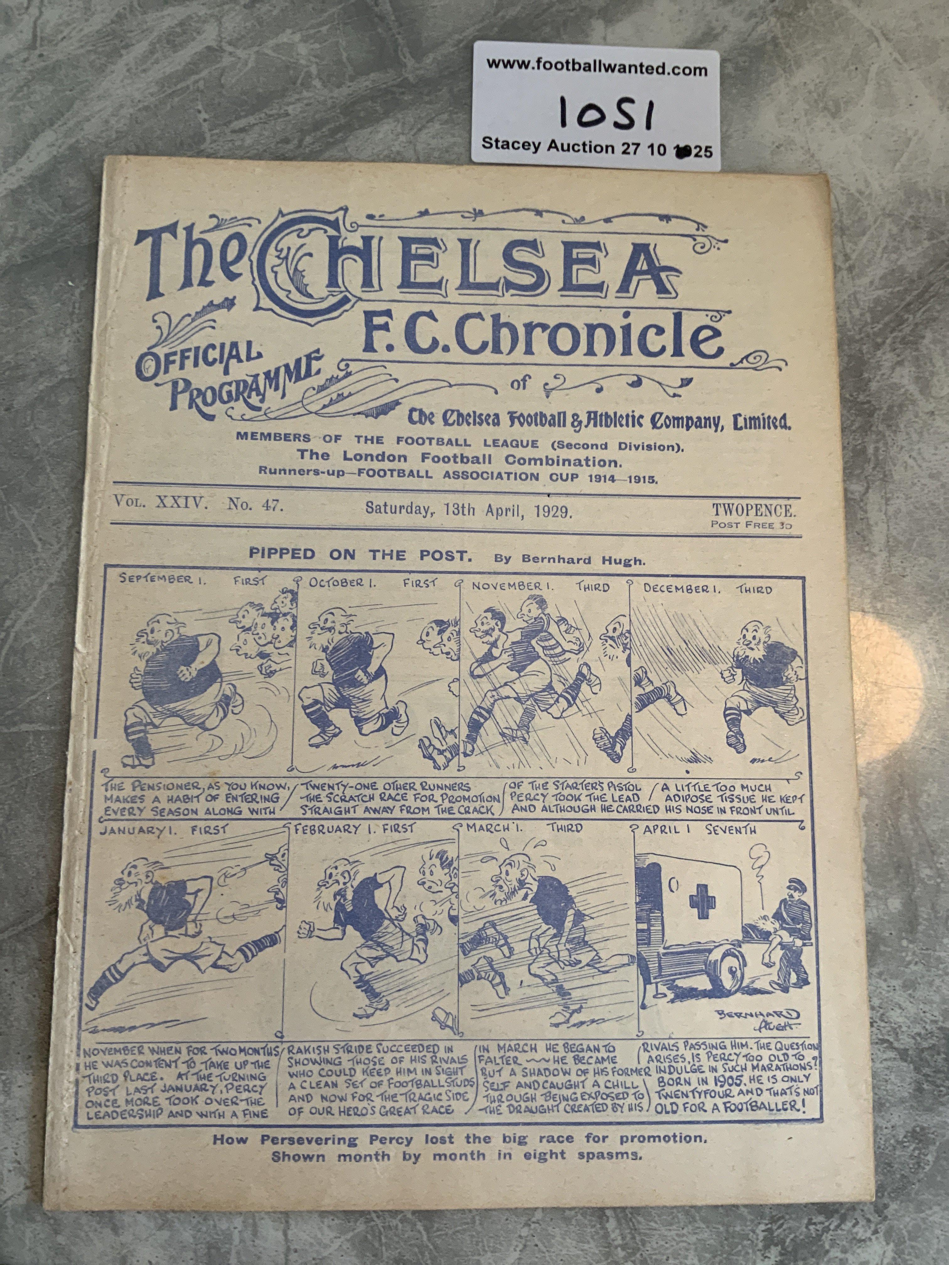 1928 - 1929 Chelsea v Hull City Football Programme: Ex bound division 2 programme in excellent condition with no team changes. Covers intact.